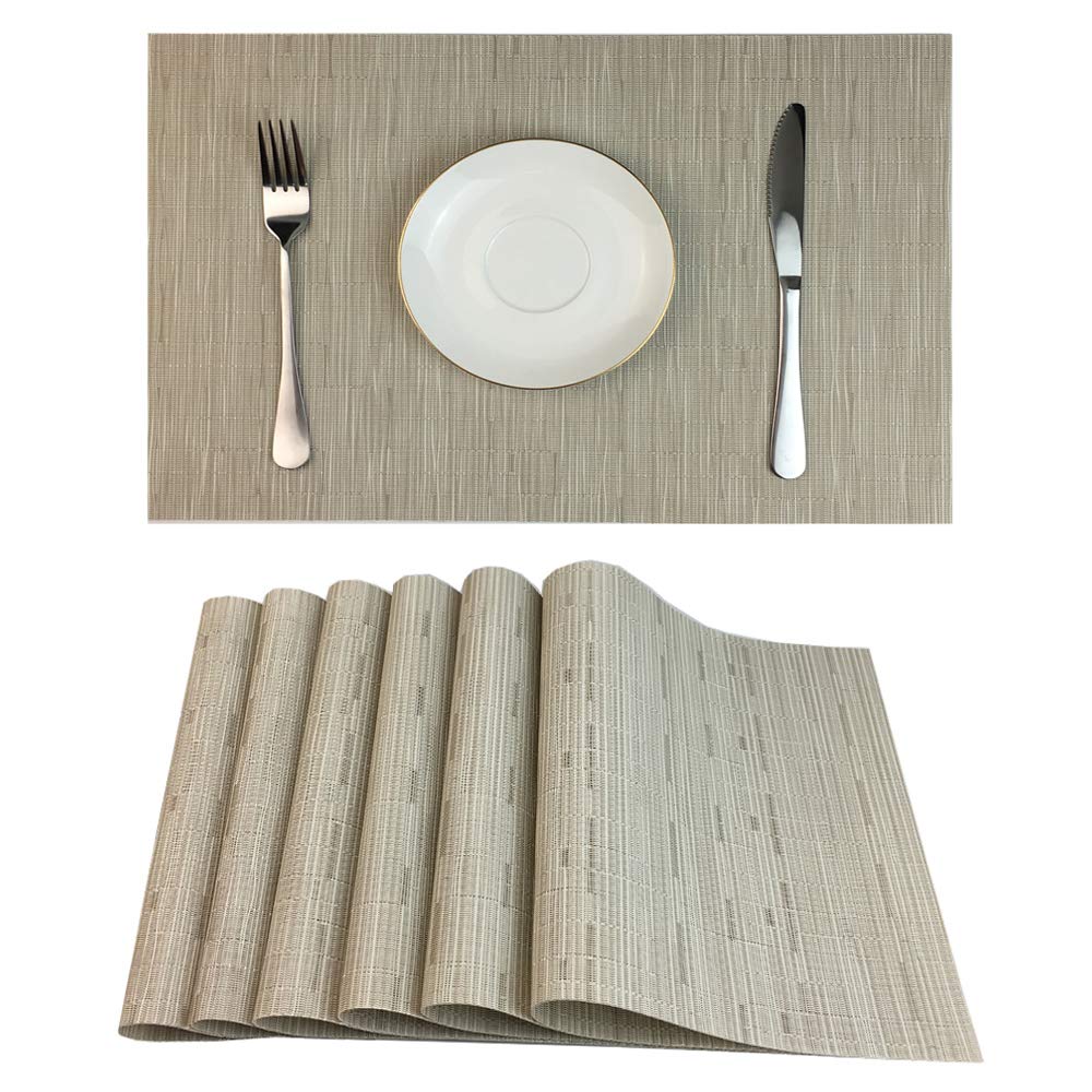 Red-A Placemats Set Of 6 For Dining Table Heat-Resistant Washable Place Mats Woven Vinyl Kitchen Table Mats Easy To Clean,Cream