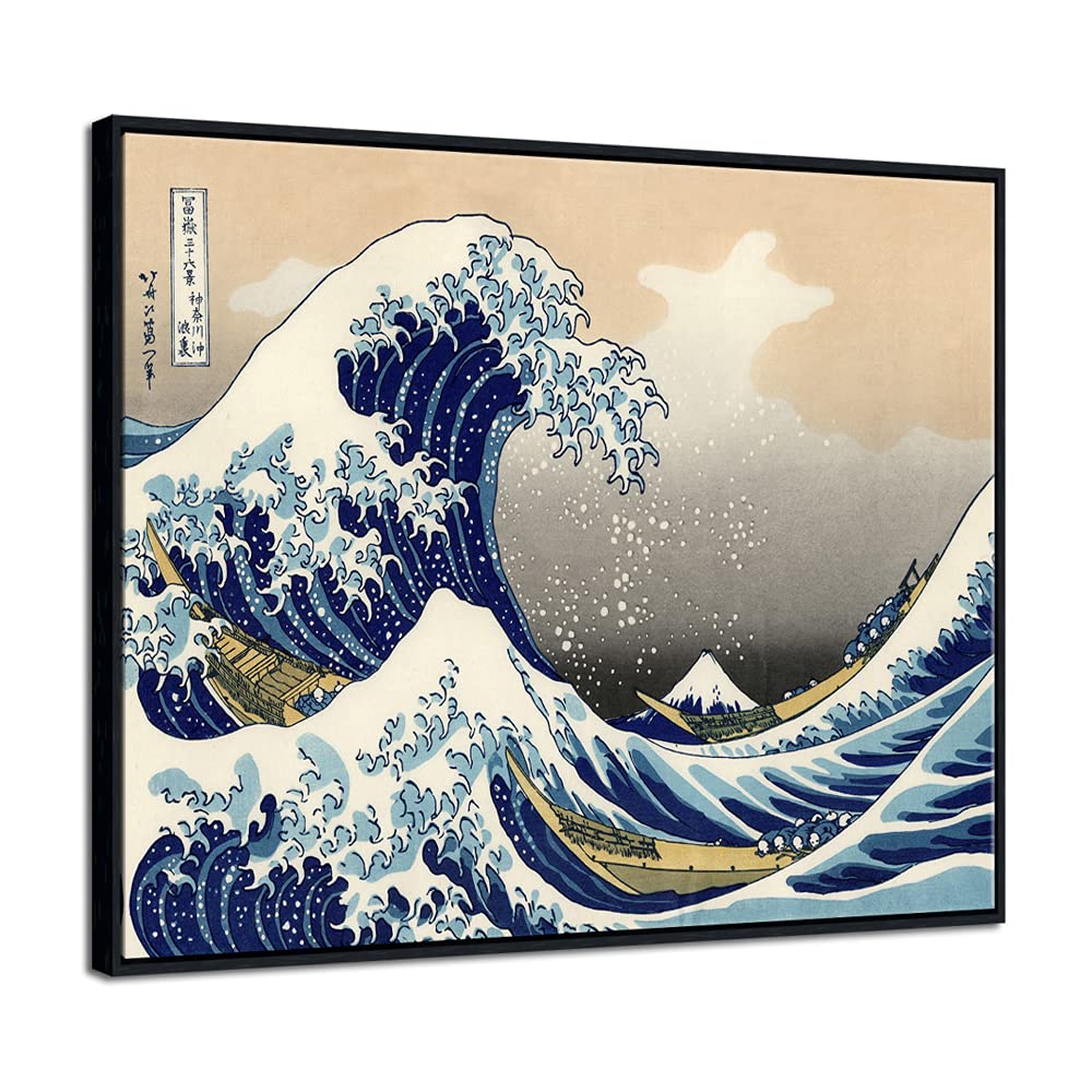 Wieco Art Framed Art Great Wave Of Kanagawa Katsushika Hokusai Giclee Canvas Prints Wall Art Abstract Seascape Paintings For Liv