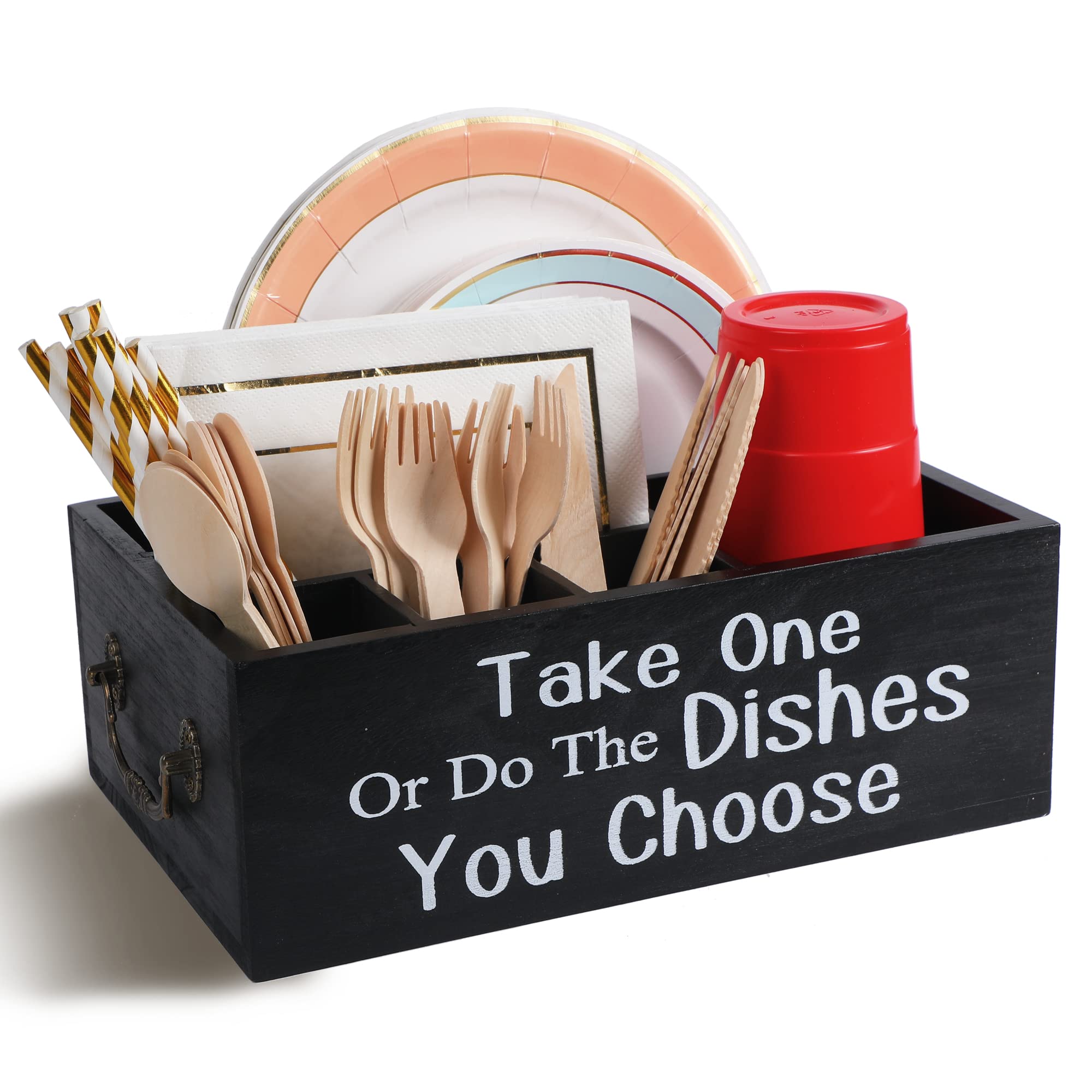 Small Paper Plate Holder Utensil Caddy Organizer For Countertop, Kitchen Silverware Caddy Holder For Cups, Forks, Spoons, Plates