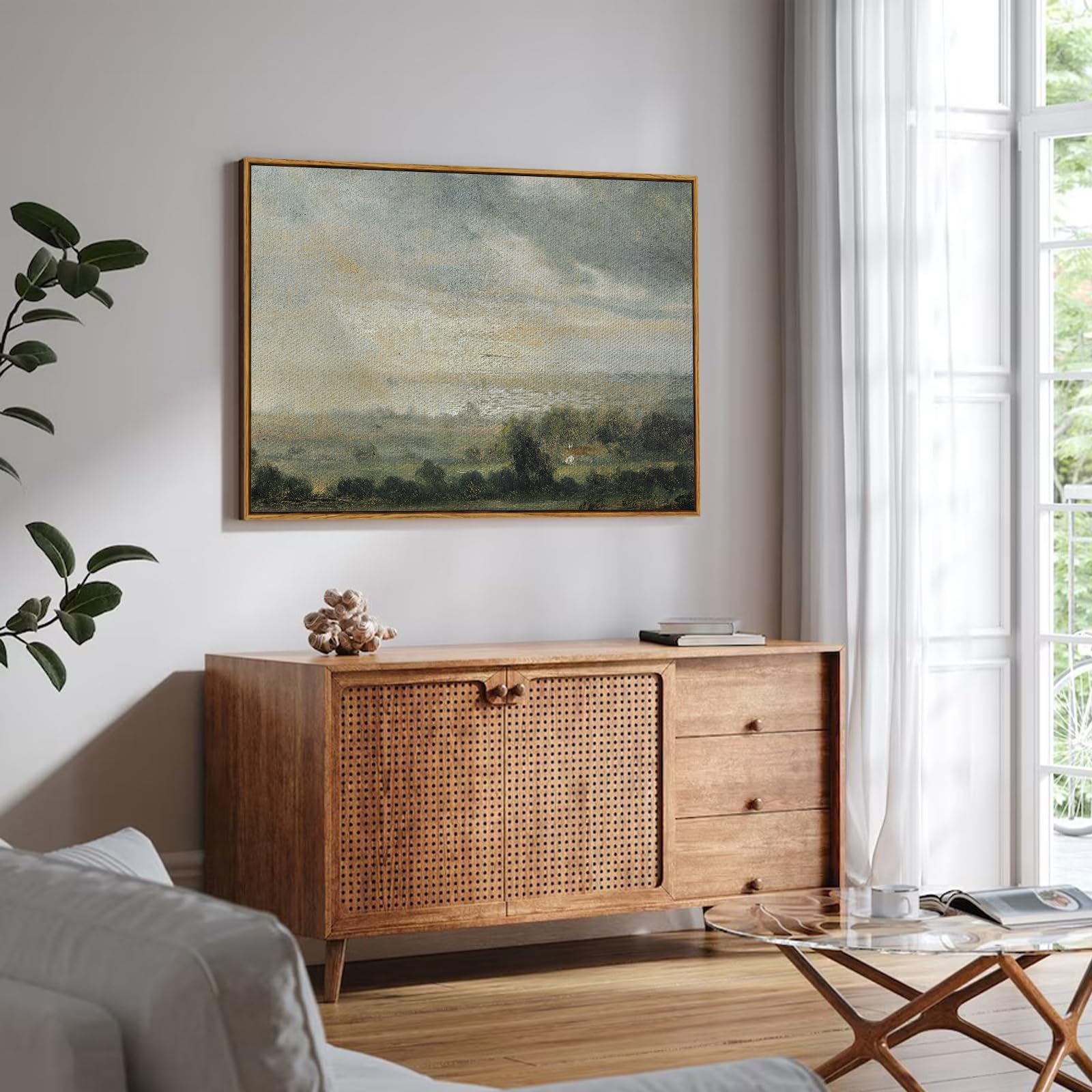 InSimSea Framed Landscape Canvas Wall Art Home Decor | Wild Field under Clear Sky | Modern Farmhouse Decor for Room Aesthetic | Cottagecore Bedroom Kitchen Bathroom Decor Wall Prints 24x36inch