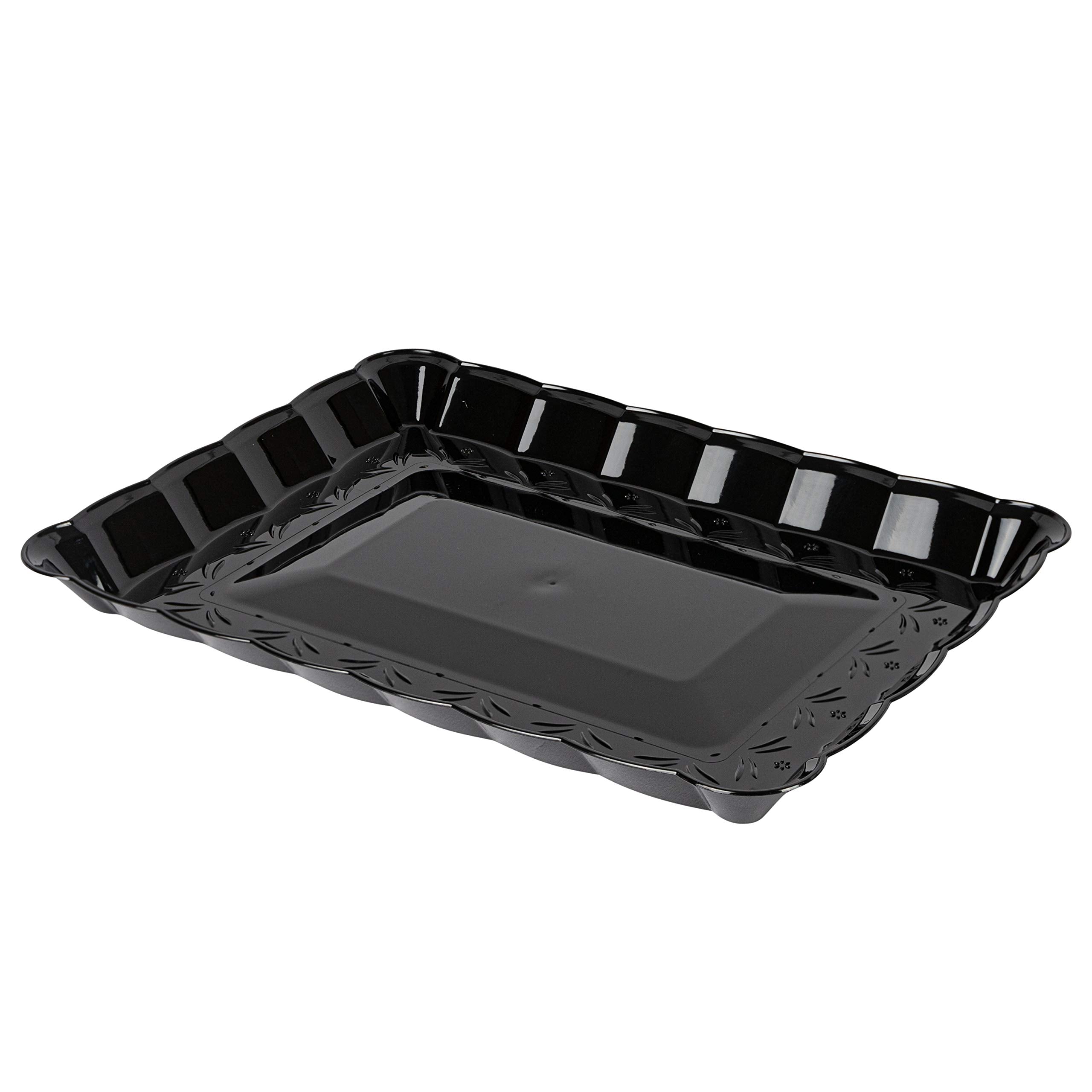 Plasticpro Plastic Serving Trays - Serving Platters Rectangle 9X13 Disposable Party Dish (12, Black)