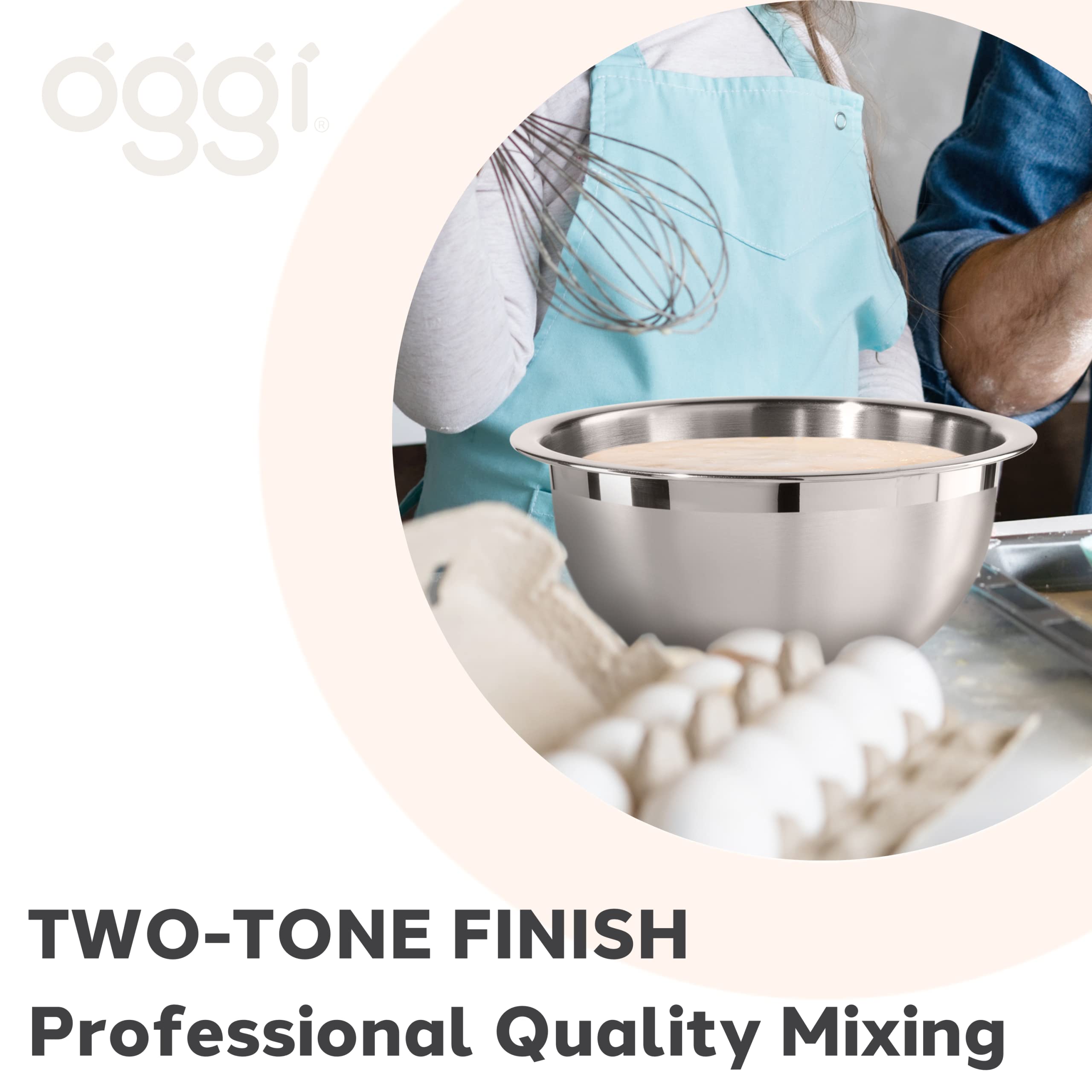 Oggi 3-Quart Two-Tone Stainless Steel Mixing Bowl  Great for Mixing  Making Dough  Dressing Salads  Mixing Eggs  Washing Vegetables