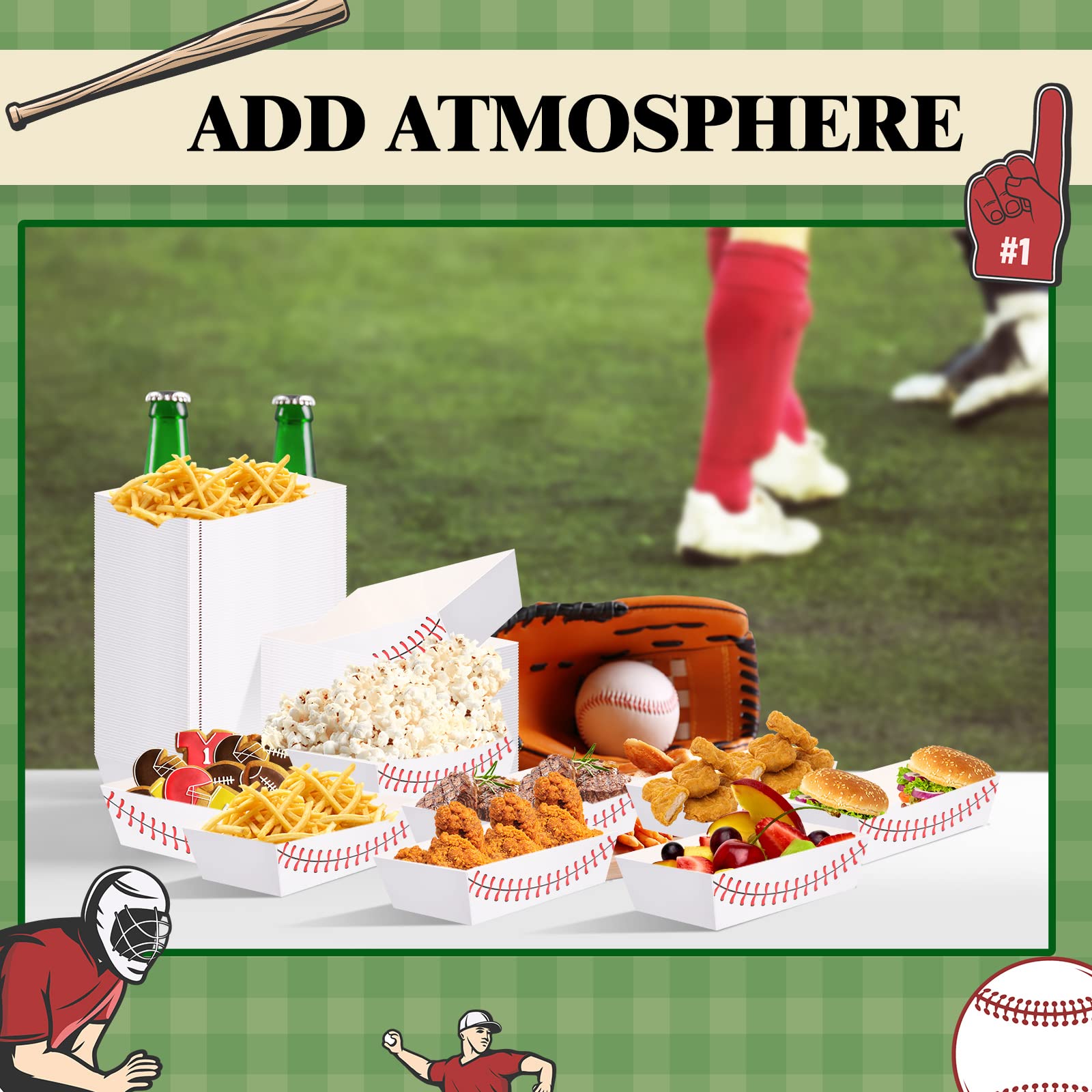 Crtiin 200 Pieces Baseball Party Paper Food Trays Baseball Party Supplies Nacho Food Tray Snack Candy Holder Trays Disposable Se