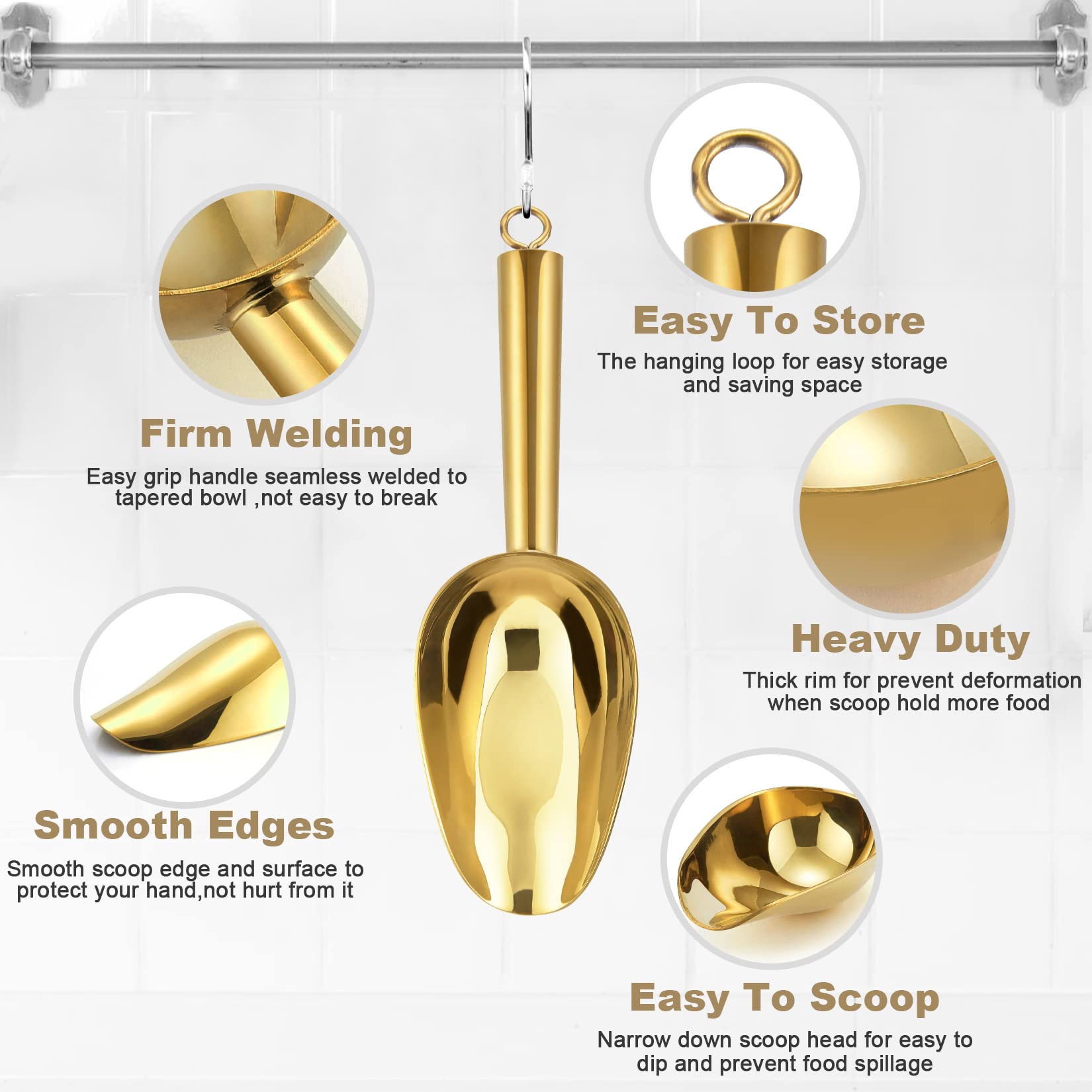 Small Ice Scoop, P&P Chef 6Oz Stainless Steel Candy Food Flour Scoop, Utility For Kitchen Garden Bar Wedding Bath, Heavy Duty &