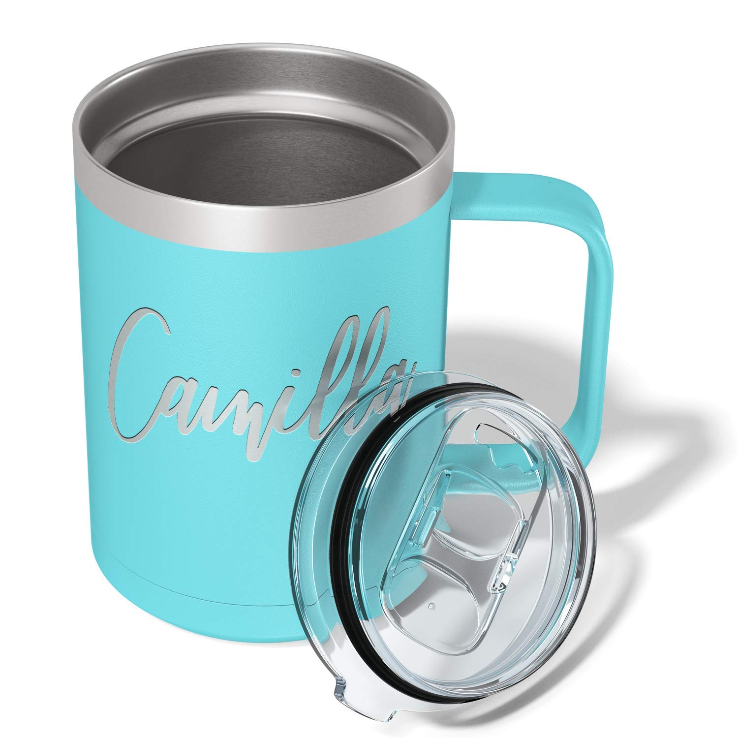 Personalized Coffee Mug Lite Blue Matte Finish 15 oz with Handle Custom Engraved Gift Stainless Steel Vacuum Insulated Cup