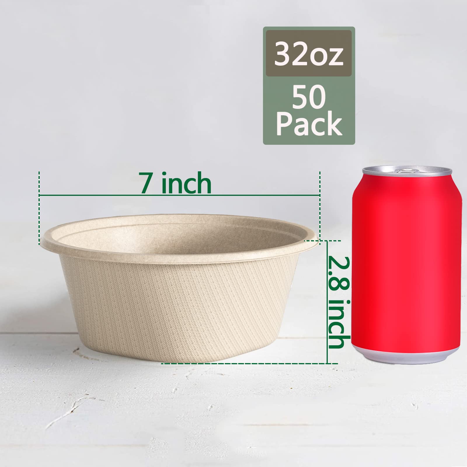 Homestockplus 32 Oz Deep Paper Bowls Disposable Soup Bowls Disposable Heavy Duty Compostable Bowls, Eco-Friendly Sugarcane Bagas