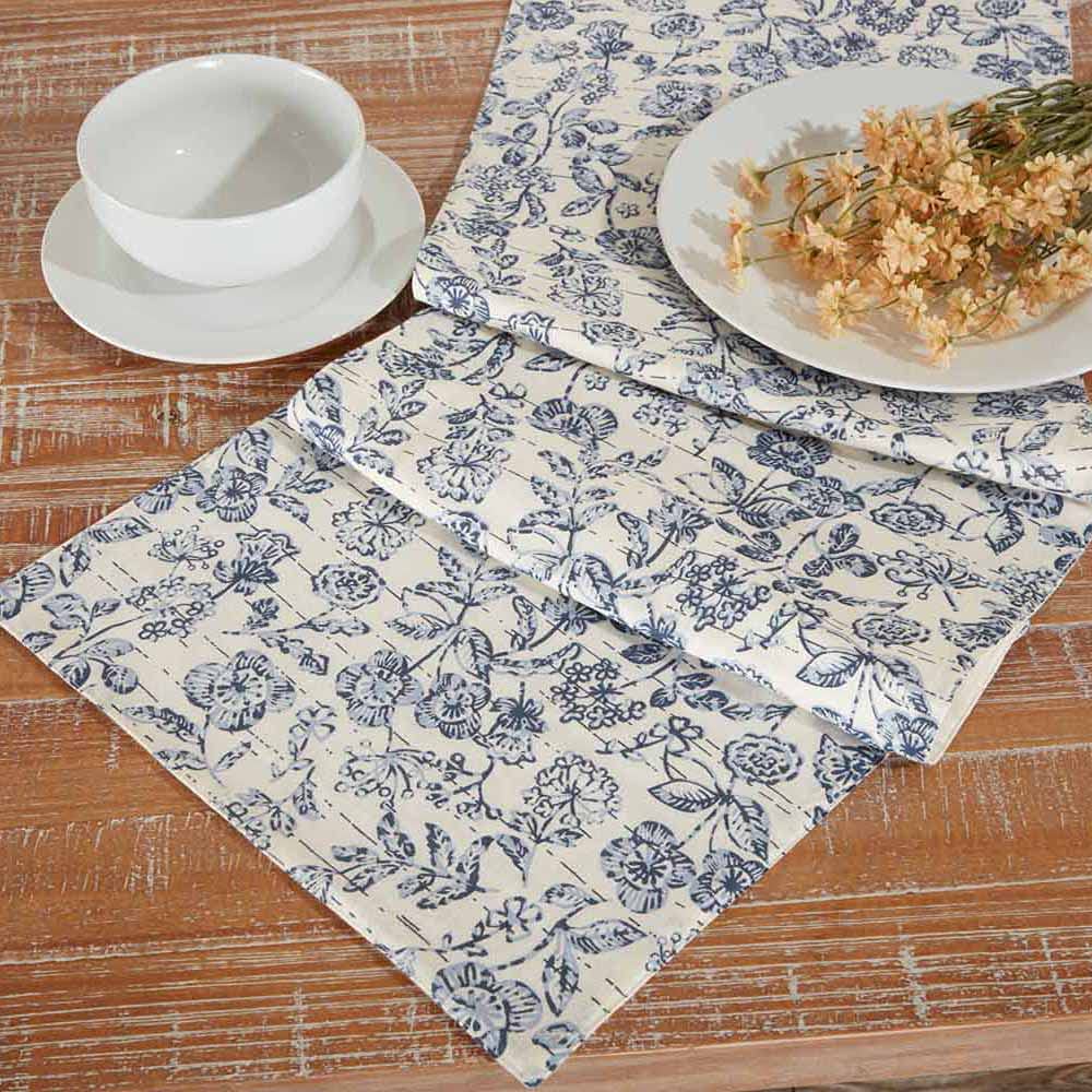 Piper Classics Doylestown Floral Runner, 13'' X 36'' Long, Blue & Cream Flower Print, Vintage Farmhouse, Country Cottage Table C