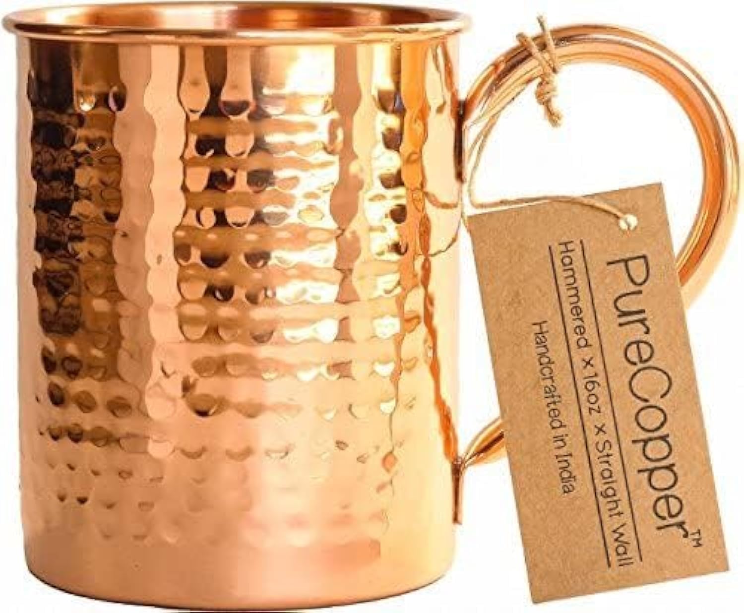 100% Copper Mug For Moscow Mule - 12Oz Hammered Pure Copper Thick Straight Wall