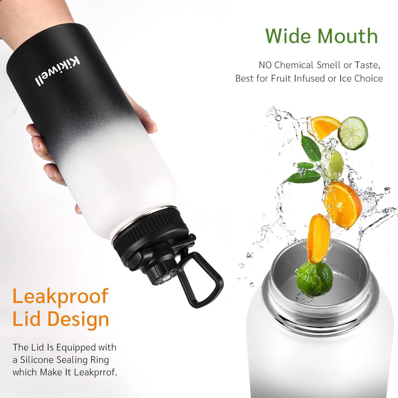 Insulated Water Bottle With Straw, Sports Water Bottle 1 Liter, Reusable Vacuum 18/8 Stainless Steel Flask Thermos, Modern Wide