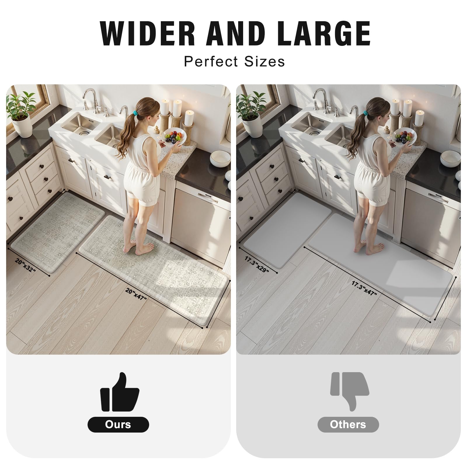 Sungea Farmhouse Kitchen Anti Fatigue Mat, Non Slip Cushioned Kitchen Floor Mats Waterproof Kitchen Rugs 20''X47''+20''X32'', Er