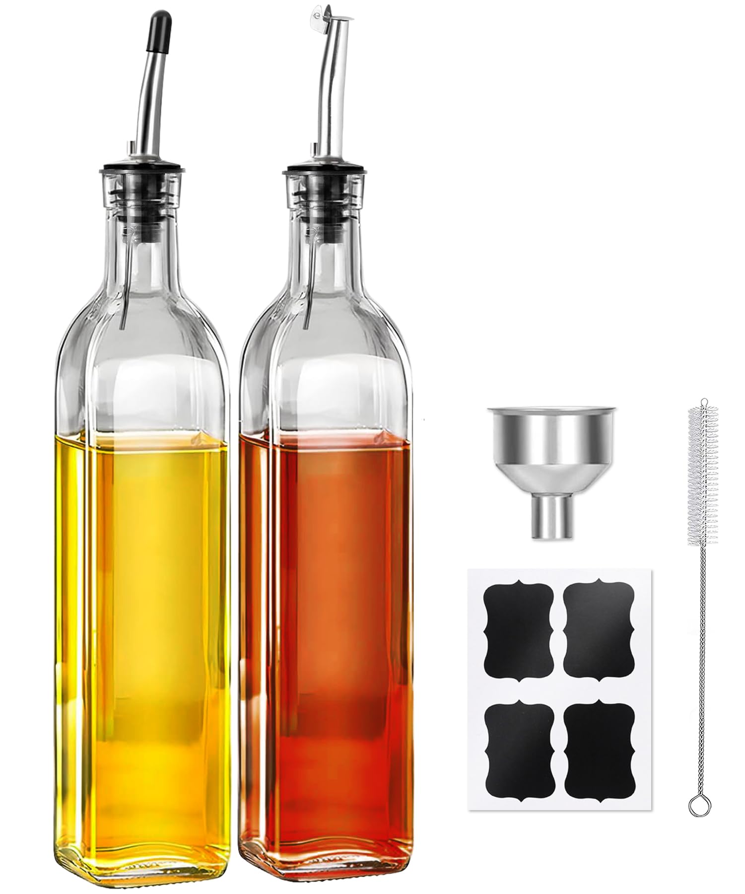 WEILAIDI Olive Oil Dispenser Bottle, 2 Pcs Oil Dispenser for Kitchen, 17 oz Glass Olive Oil Bottle and Vinegar Dispenser Set wit