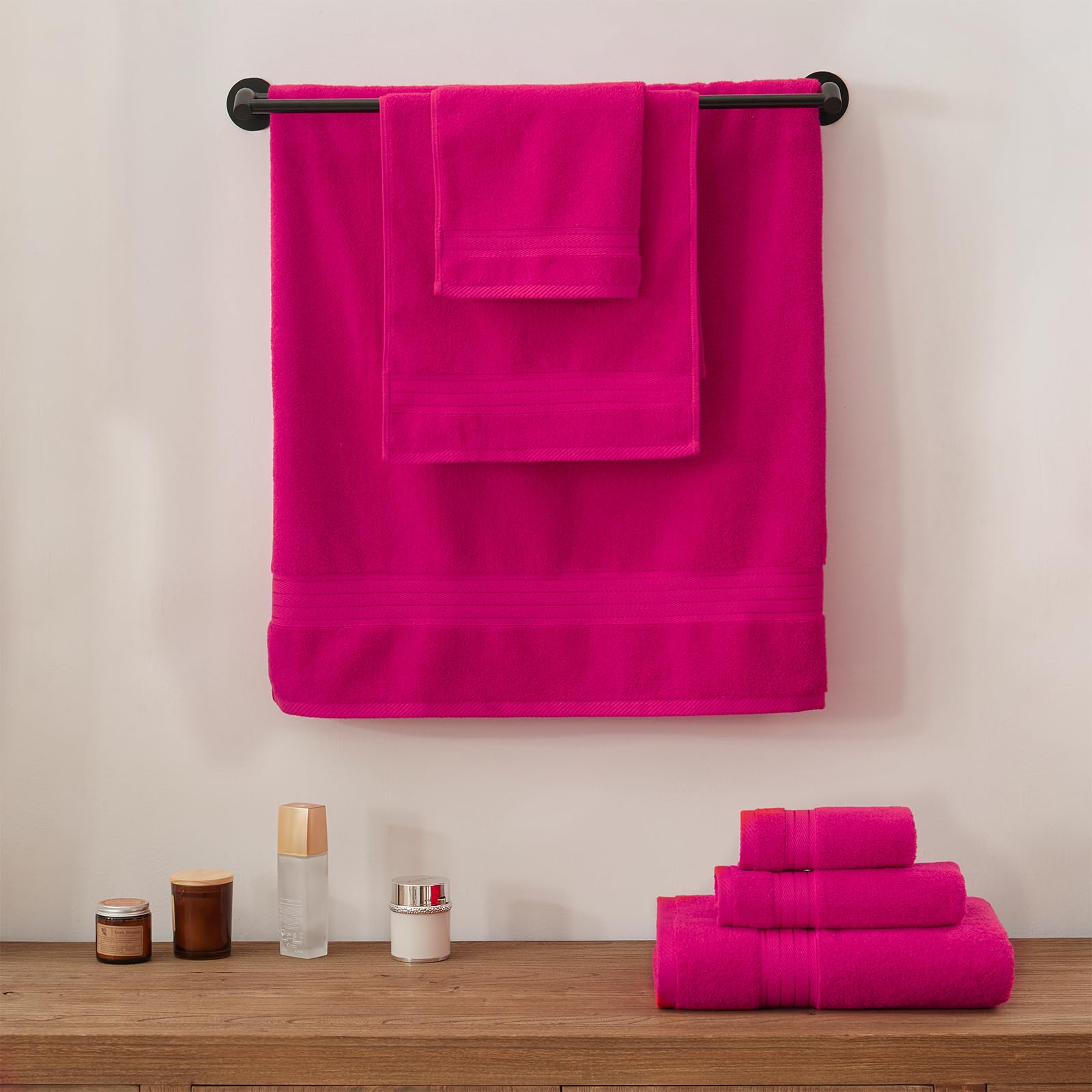 Cozyart Hot Pink Bath Towels Set, Turkish Cotton Hotel Large Bath Towels Bulk For Bathroom, Thick Bathroom Towels Set Of 6 With