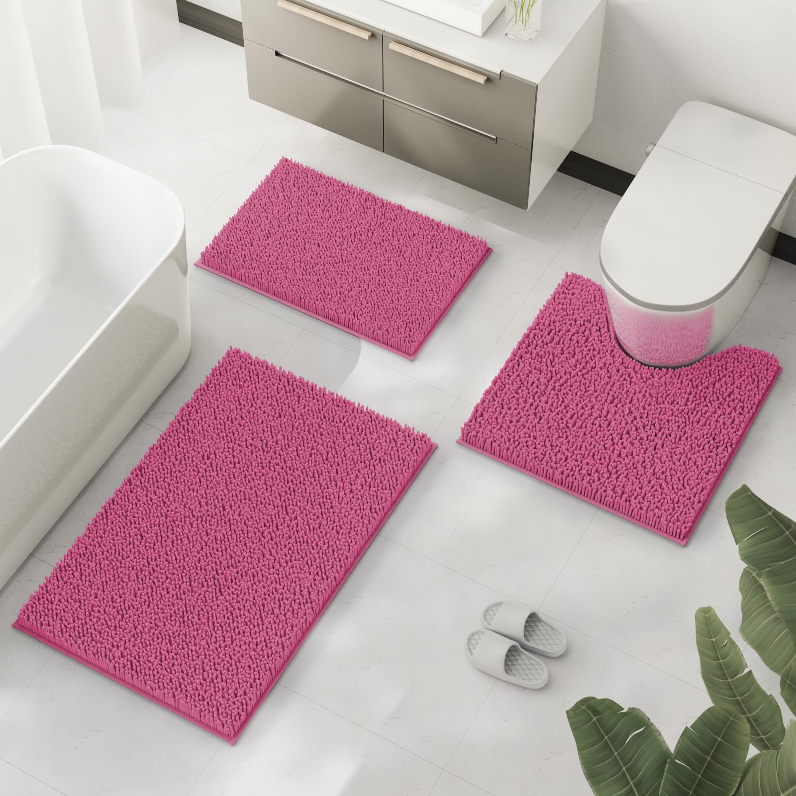 Hot Pink Bathroom Rug Set, Bath Rugs For Bathroom, Bathroom Runner Rug, Bathroom Sets With Toilet Rugs, Extra Soft And Absorbent