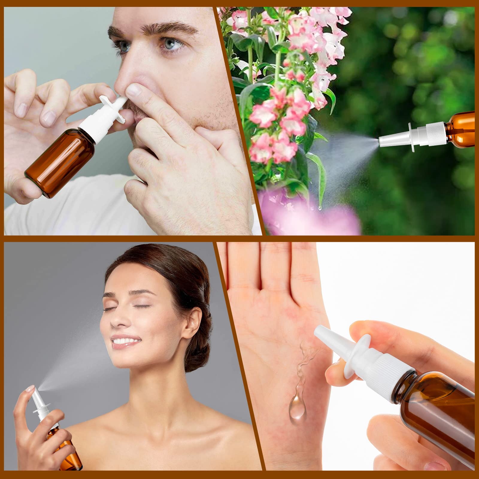 Zhwkmyp 14 Pcs Nasal Spray Bottle, 30Ml/1Oz 6 Pcs Empty Refillable Fine Mist Glass Nasal Spray Bottle With 2 Pcs Funnels, Labels