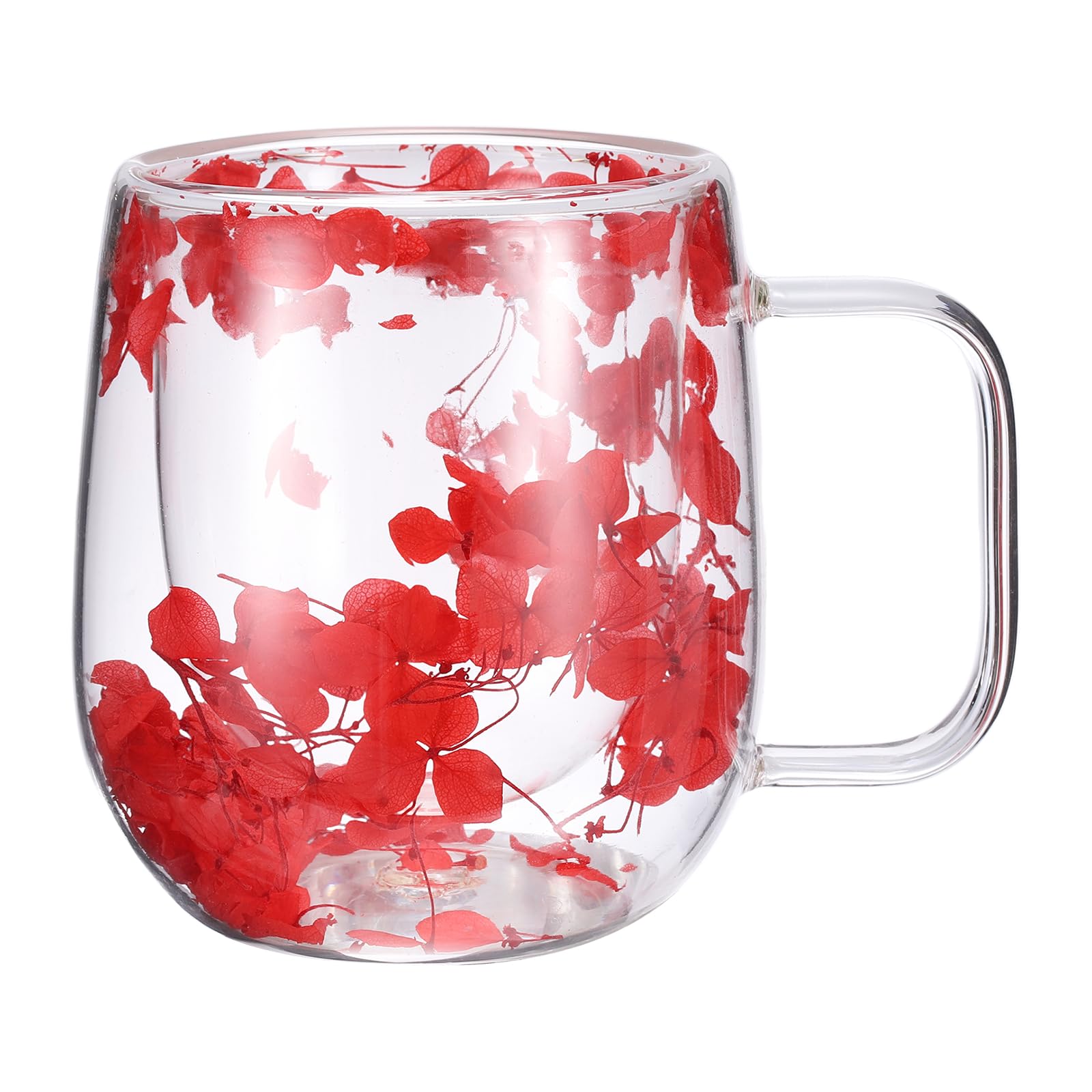METALLIXITY Flowers Double Wall Glass Coffee Mugs 8.5oz Red