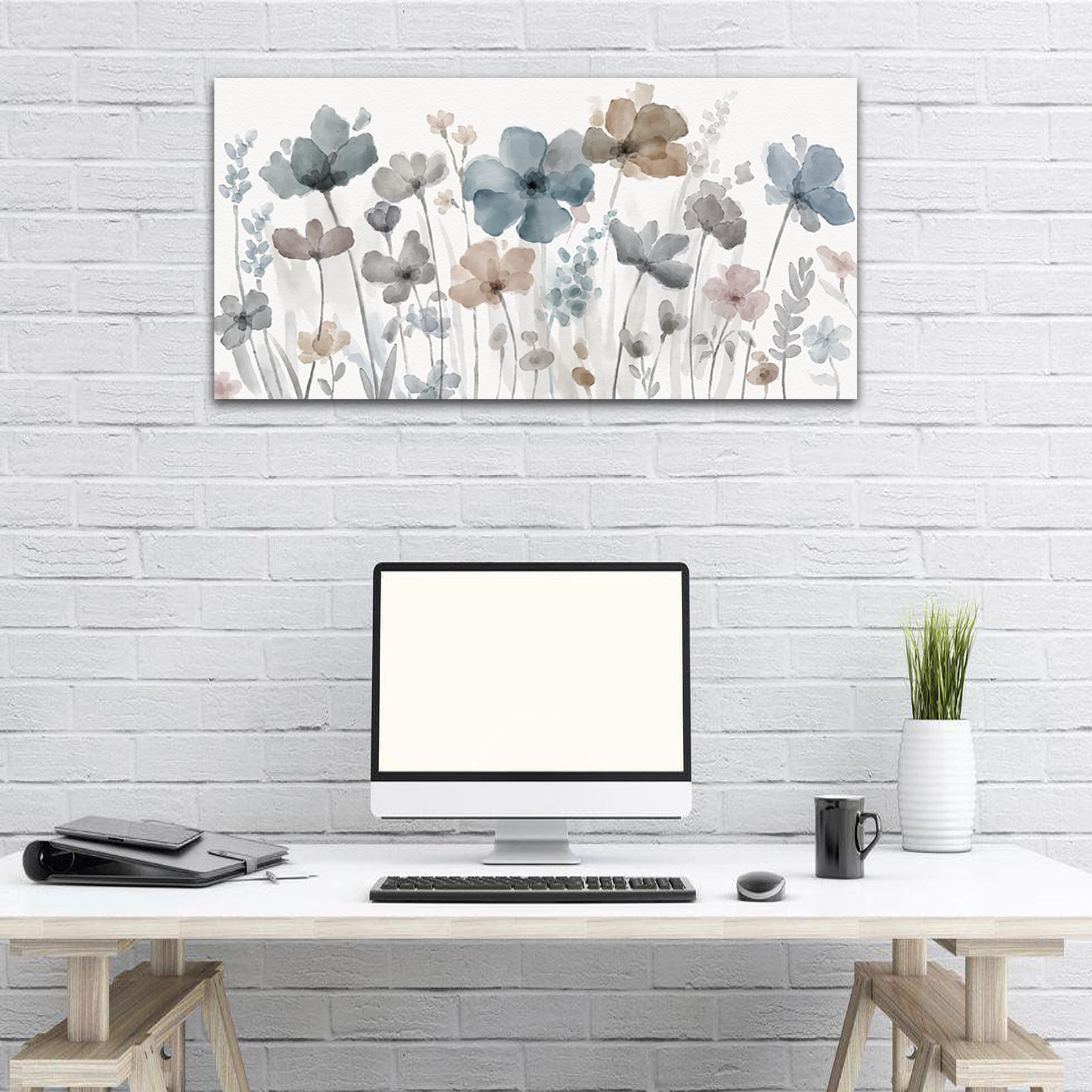 Elegant Flowers Canvas Wall Art - Floral Pictures For Wall Decor Indigo Brown Grey Canvas Painting Nature Printing Artwork For L