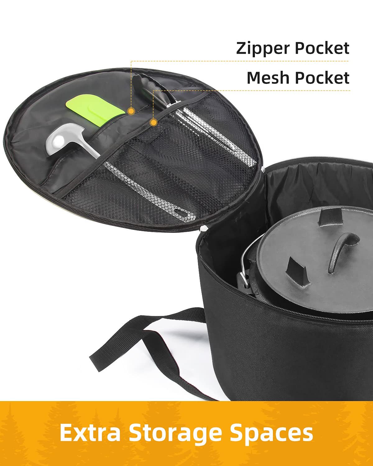 Morjor Dutch Oven Bag For 12 & 10 Inch Dutch Oven, Carry Bag With Extra Inner Crossed Straps & 2 Pockets