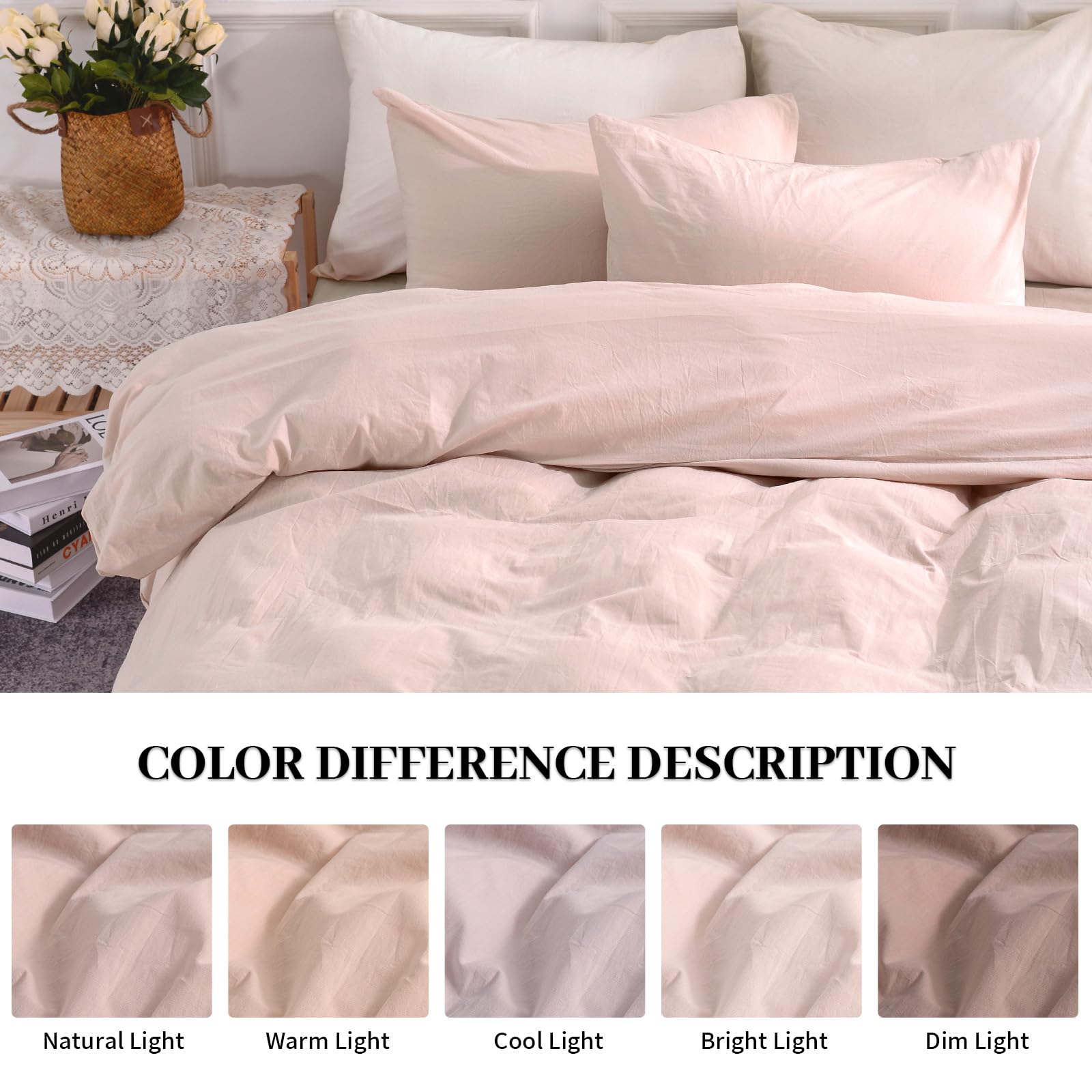 Nexhome Pro Duvet Cover Set Queen Size Linen Feel Textured Organic Natural 100 Washed Cotton Duvet Cover 3 Pieces Bedding Set Wi