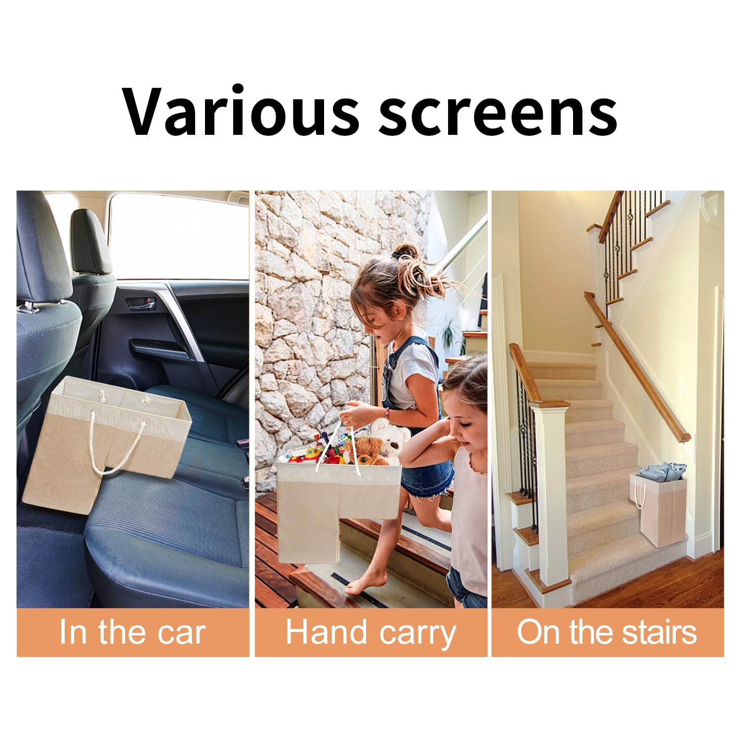 2 Pack Stair Basket For Stairs With Handle,Staircase Baskets For Carpeted And Wooden Stairs,16'' Step Storage Laundry Basket For