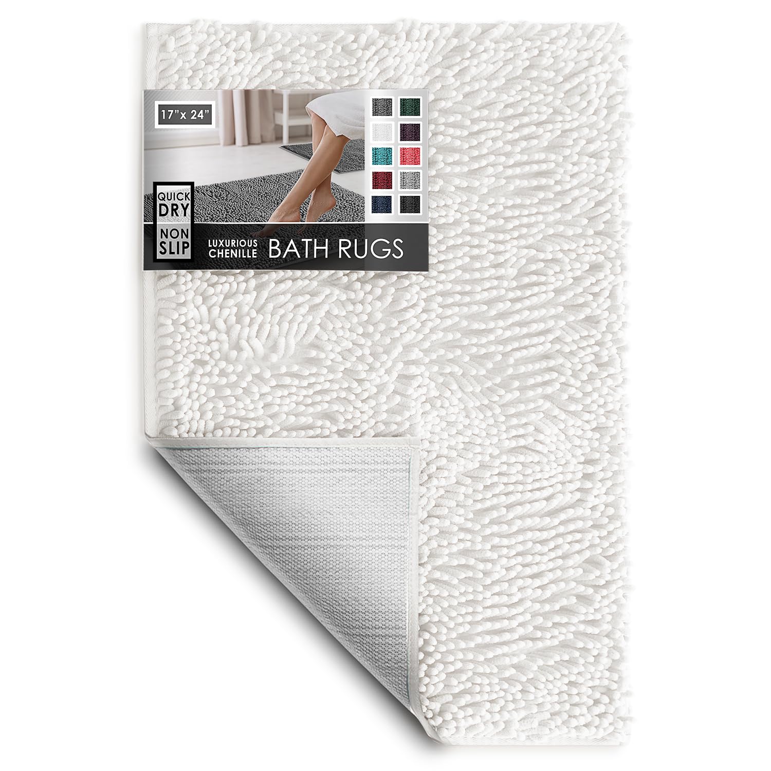 Hearth & Harbor Bathroom Rugs, Chenille Bath Mat - Machine Washable Bath Mats For Bathroom Non-Slip Backing Rubber, Quick Dry Ba