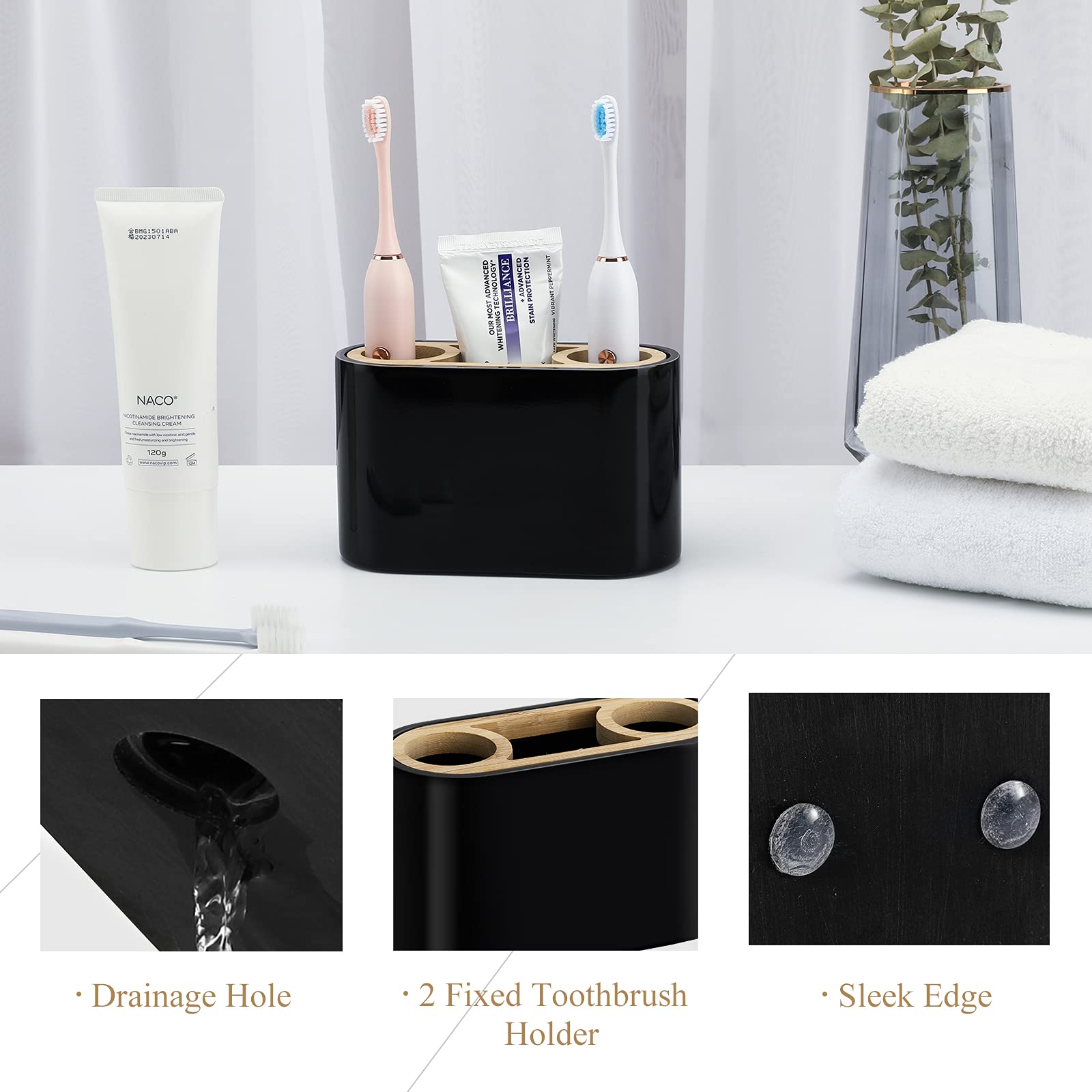 Shinowa Toothbrush Holder Premium Toothbrush Organizer Bathroom Storage Organizer for Electric Toothbrush  Toothpaste  Razor  comb - Black  (SNWYSJSZZP)