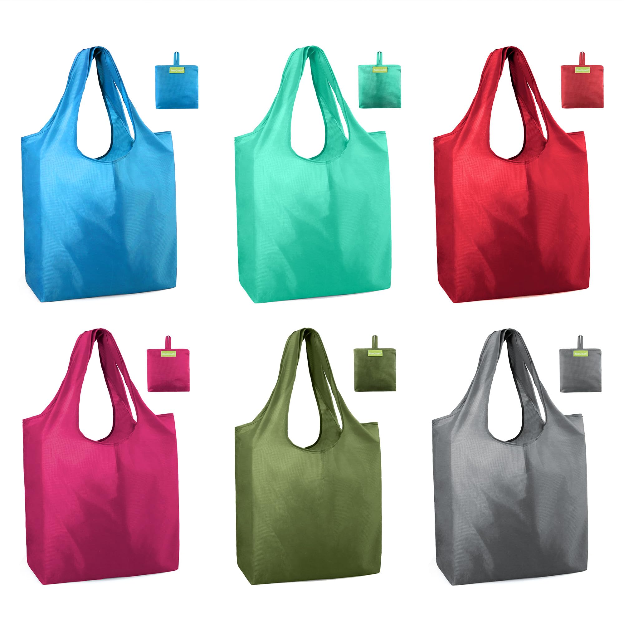 BeeGreen Colorful Reusable Grocery Bags 6 Pack, Heavy Duty Totes for Women, Foldable Grocery Bag Large Shopping Totes with Handl