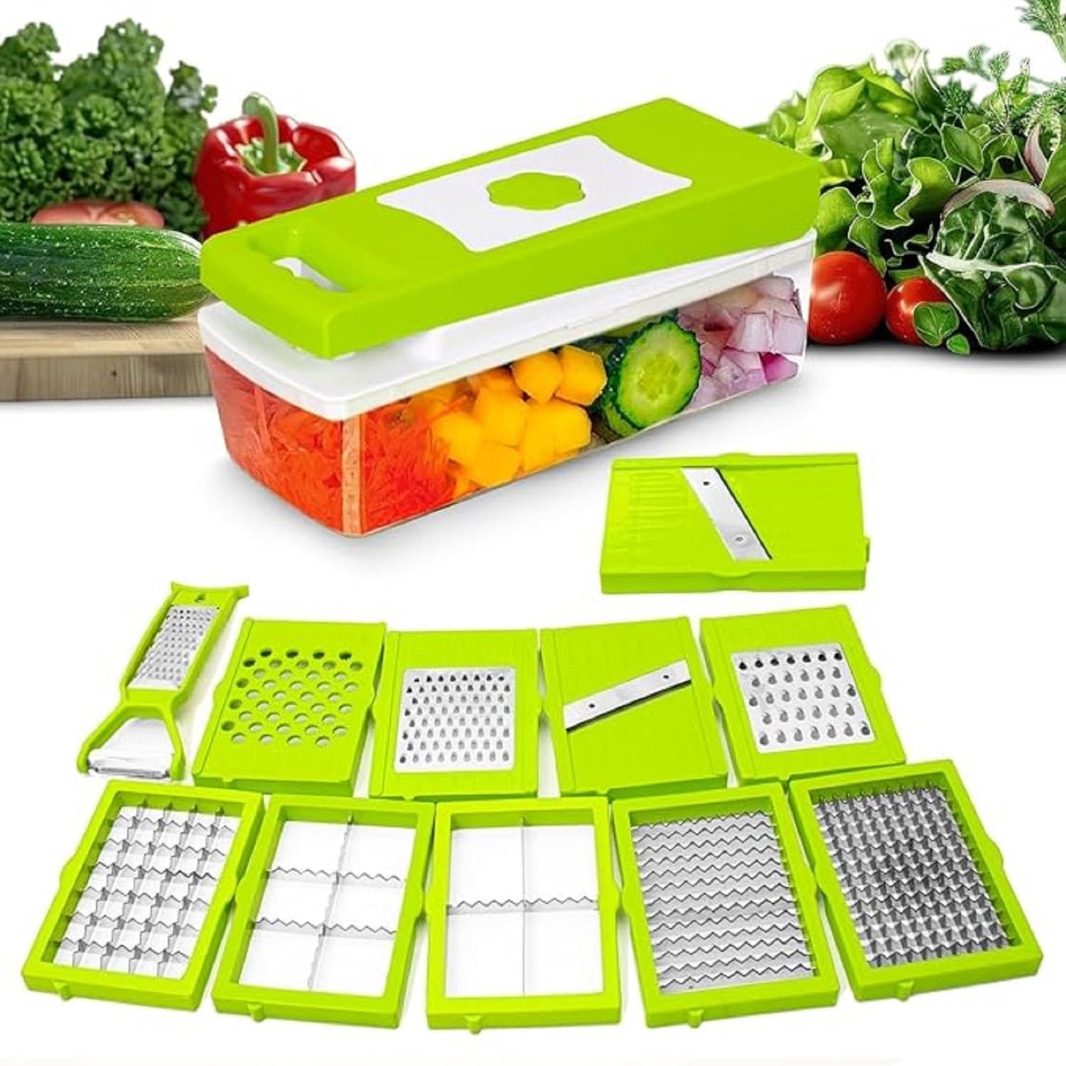 12 In 1 Multipurpose Vegetable & Fruit Chopper | Food Grade | Unbreakable Body With Grater Peeler Slicer Dicer | EasyClean | Pu