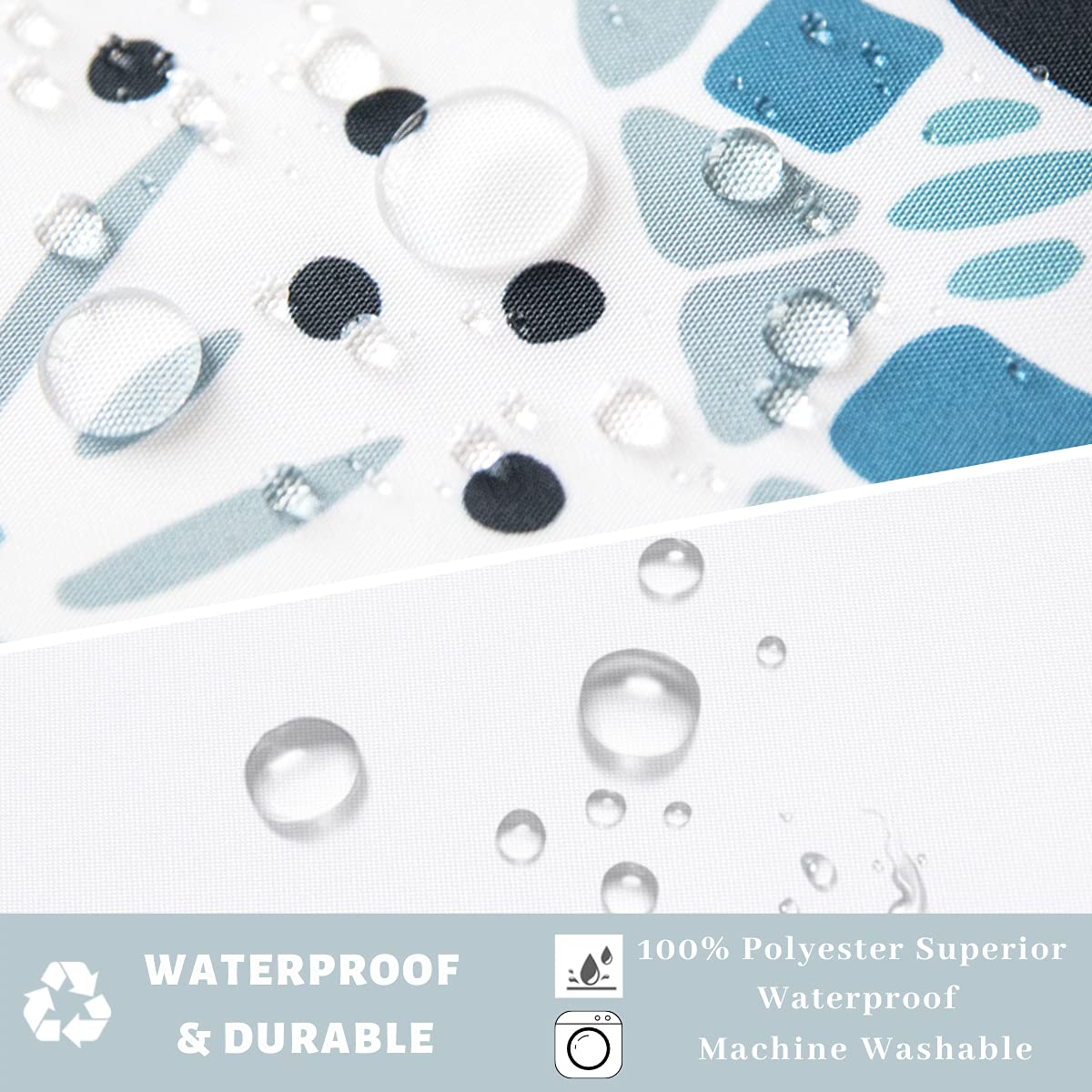 Ecoehoe 71'' W X74 H Hotel Grade Fabric Hook Free Shower Curtain With Replacement Magnets Liner White&Blue Boho Style -100% Wate