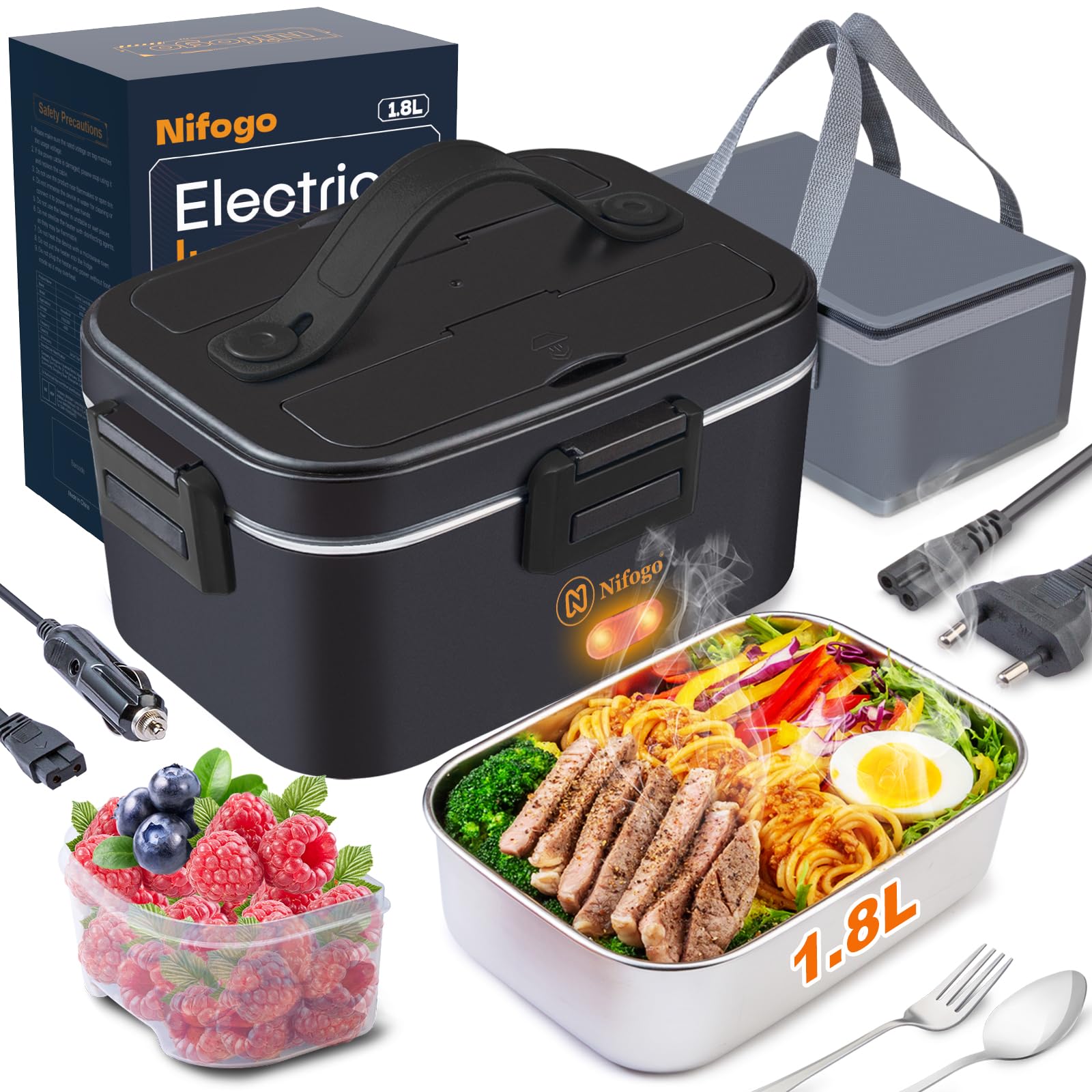 2 In 1 Electric Lunch Box Car And Work, Portable Food Warmer For Car,Hot Food Stainless Steel,12 V /110 V -40 W,Calentador De Co