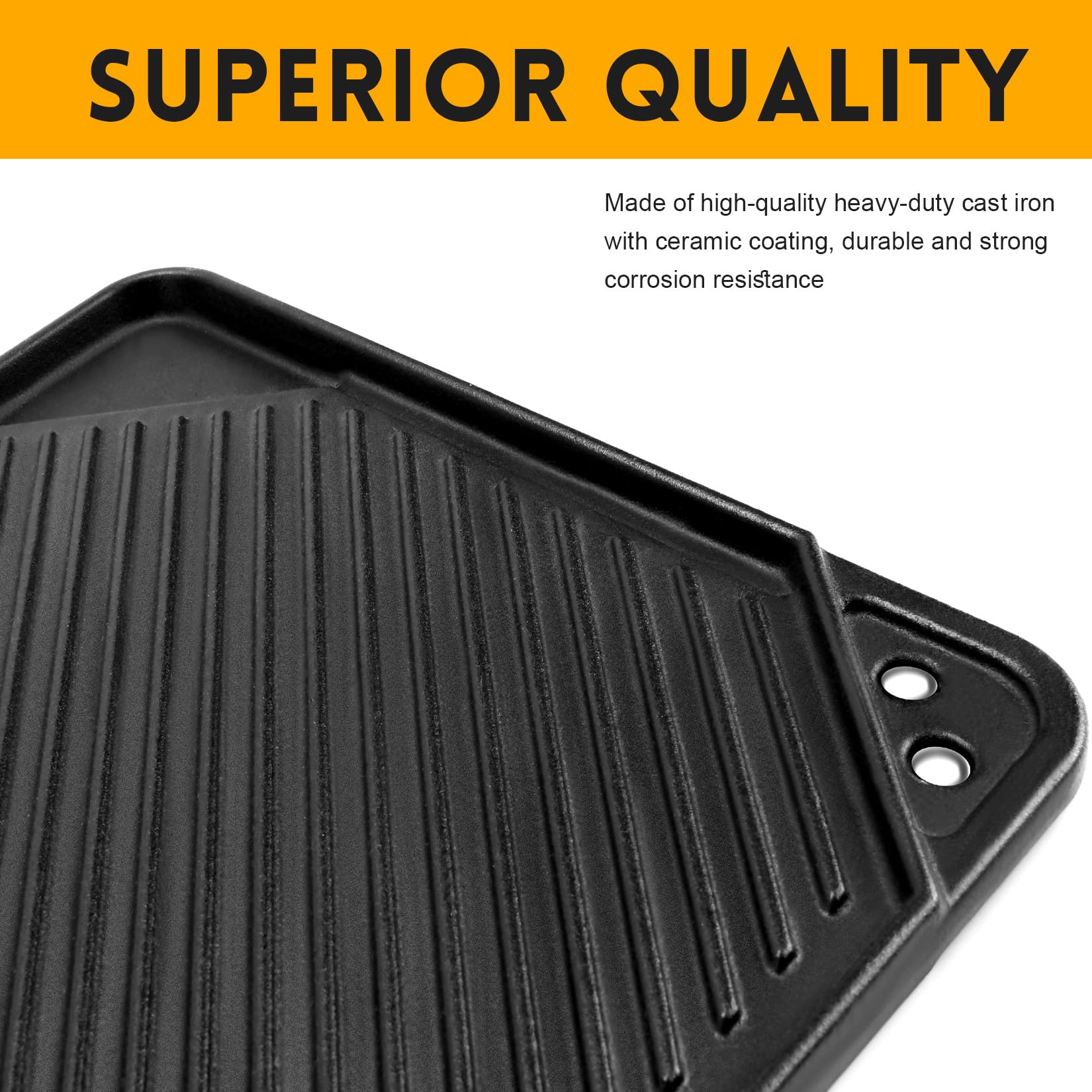 Ggc Cast Iron Reversible Griddle, Double-Sided Griddle Pan For Indoor And Outdoor Cooking, 20 X 10.5 Baking Flat And Ribbed Grid