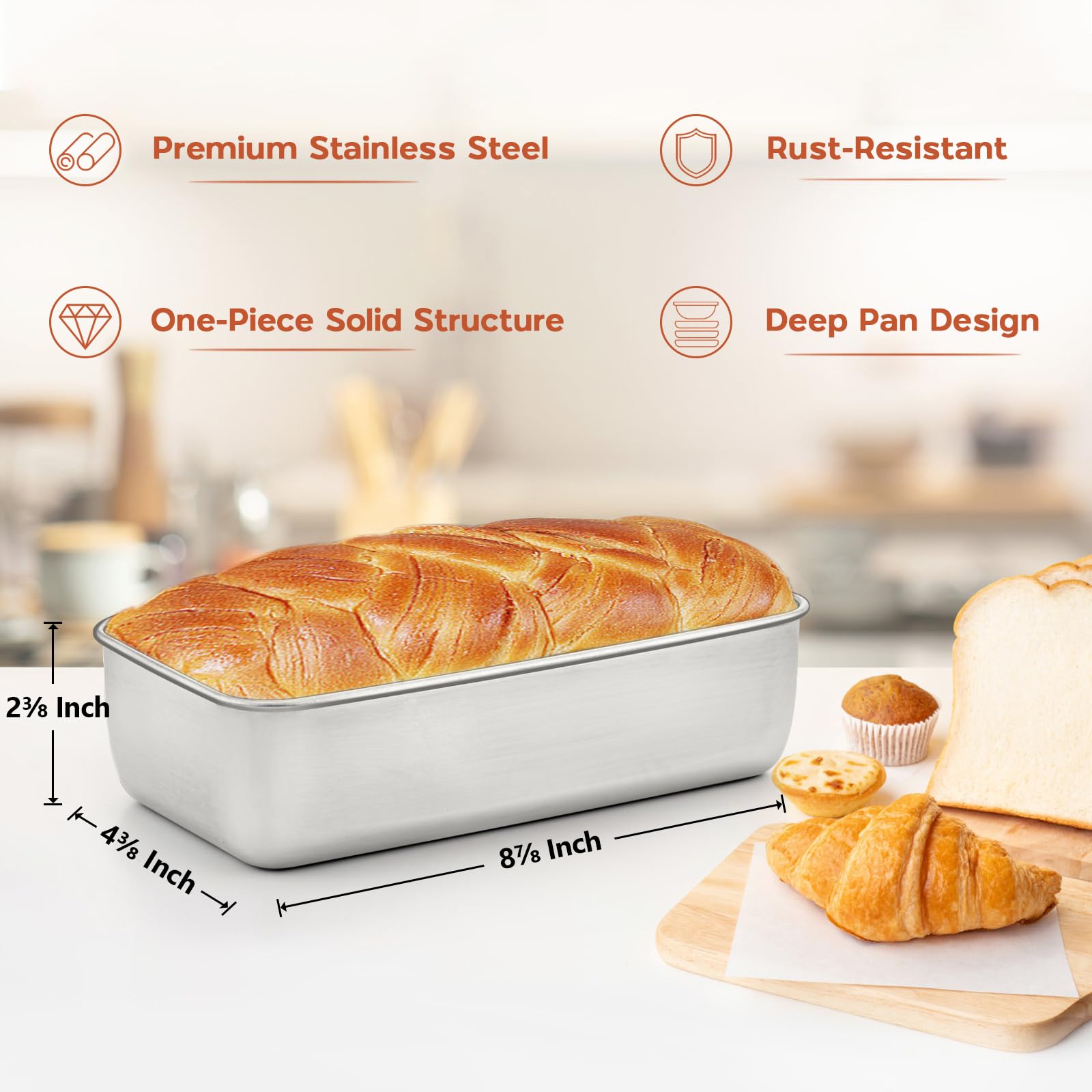 Onader 8? X 4? Inch Loaf Pans Stainless Steel Deep Meatloaf Pan For Baking Bread Set Of 3