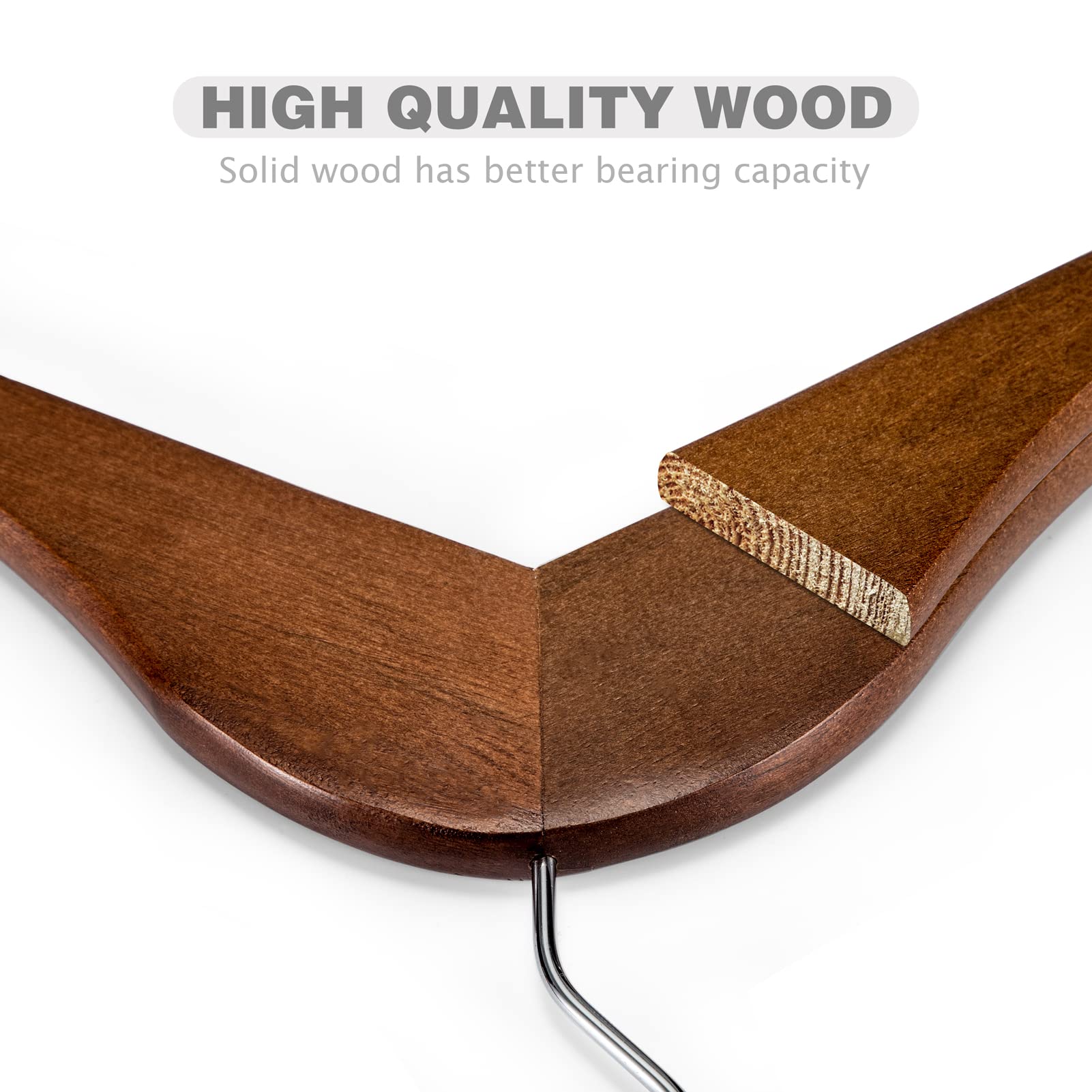 House Day Wooden Hangers 50 Pack, Heavy Duty Walnut Coat Hangers For Closet, Smooth Finish Wooden Coat Hangers Suit Hangers With