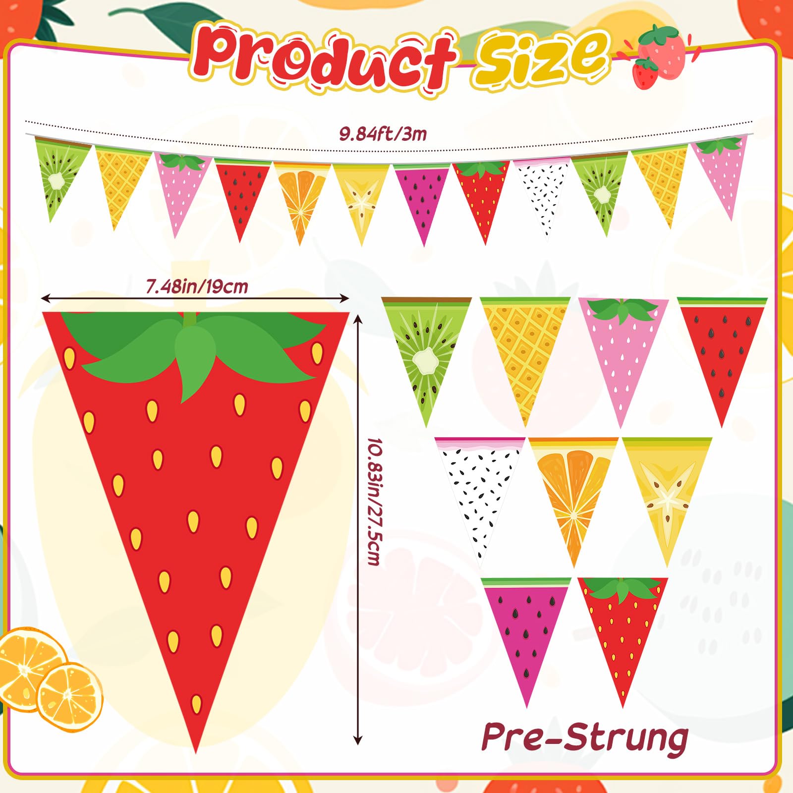 Gersoniel 5 Pieces Fruit Party Decorations Tropical Fruit Pennant Banner Bunting Pre-Strung Paper Triangle Flags Twotti Frutti T