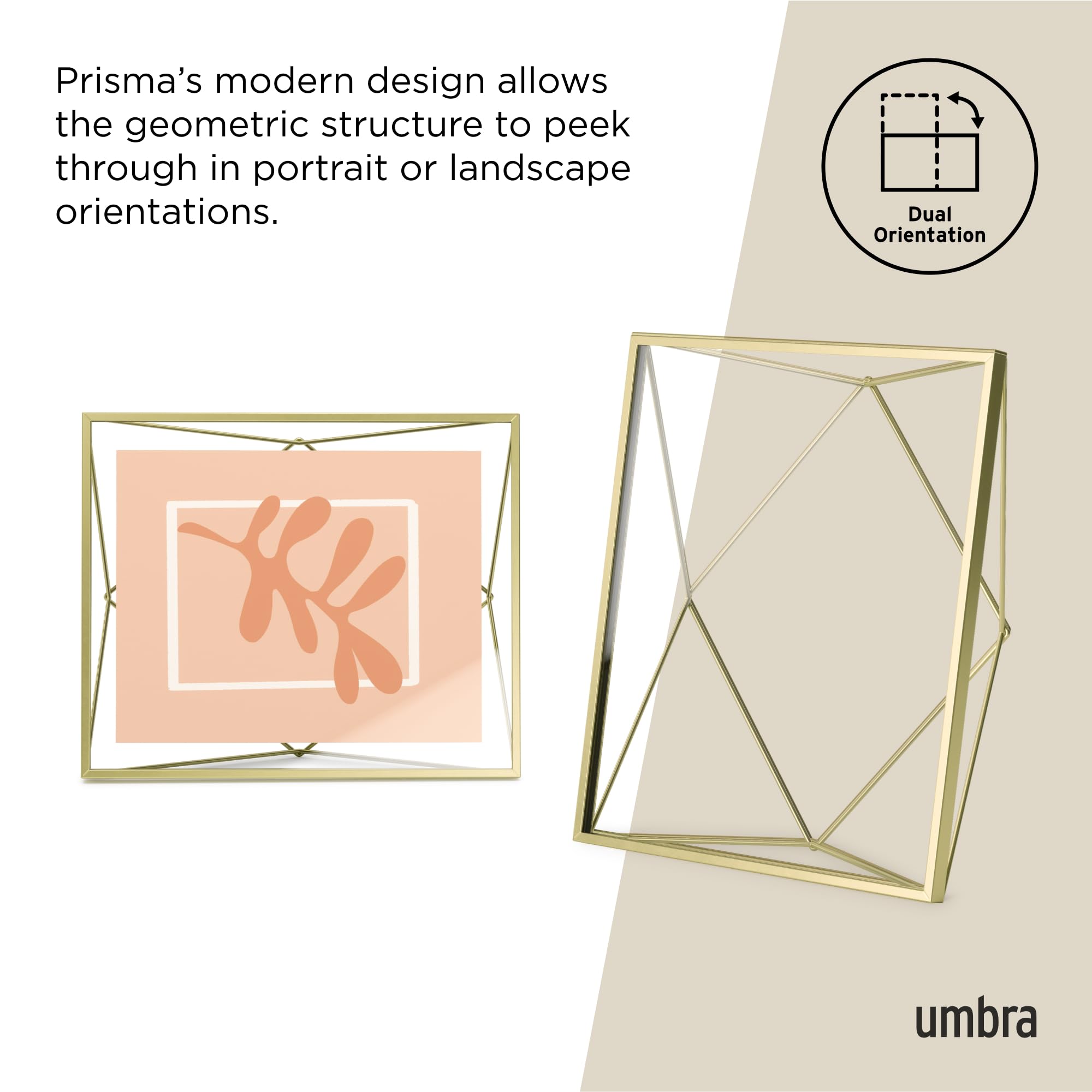 Umbra Prisma 8x10 Picture Frame, Metal Floating Wall or Desk Photo Display for Pictures, Art, Illustrations, and More, Brass