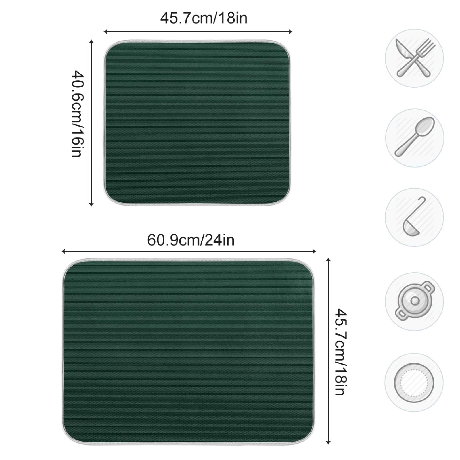 Qilmy Hunter Green Dish Drying Mats Tableware Absorption Water Mat Home Decor Drying Pad For Kitchen Countertop, 18 X 24 Inch