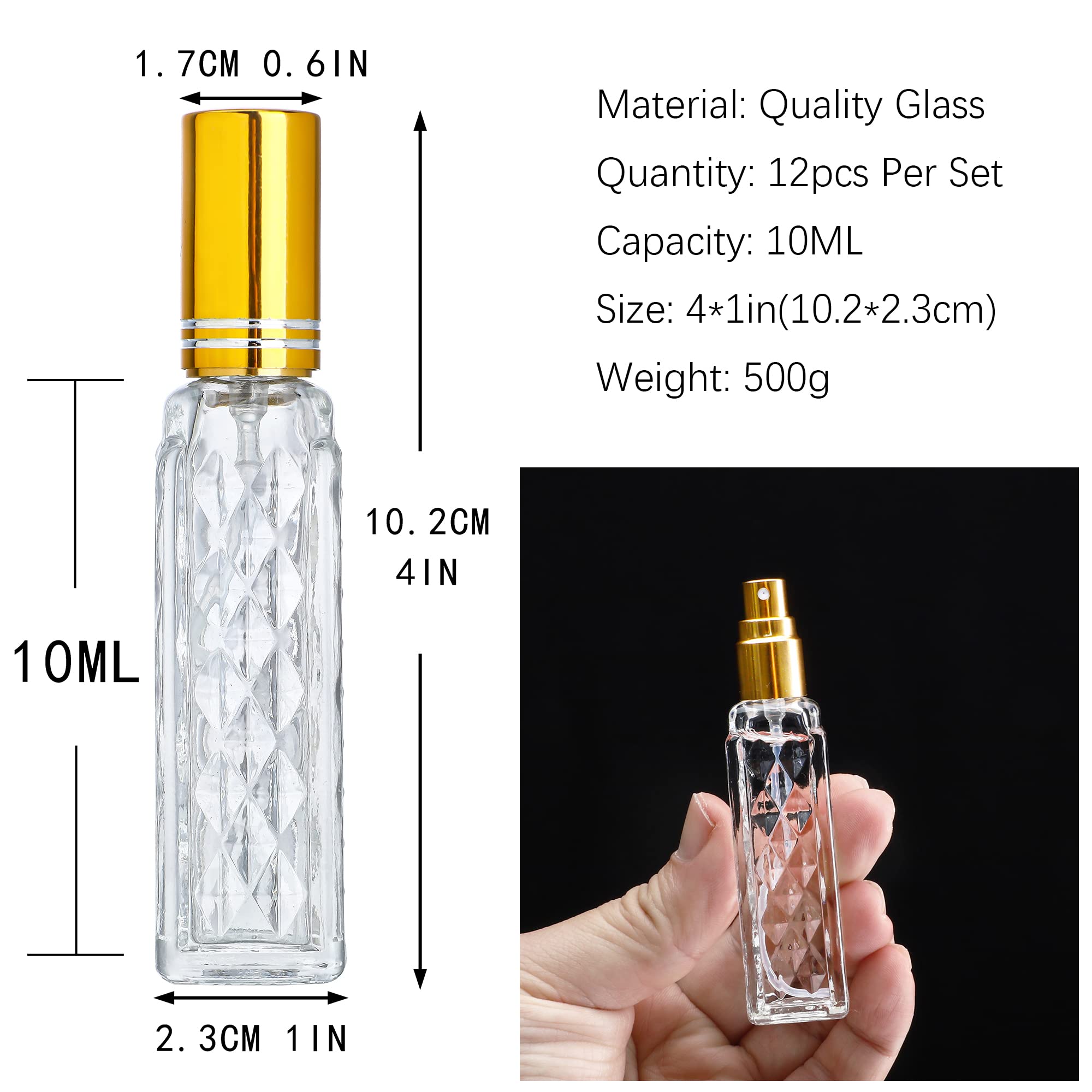 Yu Feng 12Pcs Glass Bottle Perfume Atomizer Refillable Spray Empty Perfume Bottles Fine Mist Atomizer Cosmetic Container For Tra