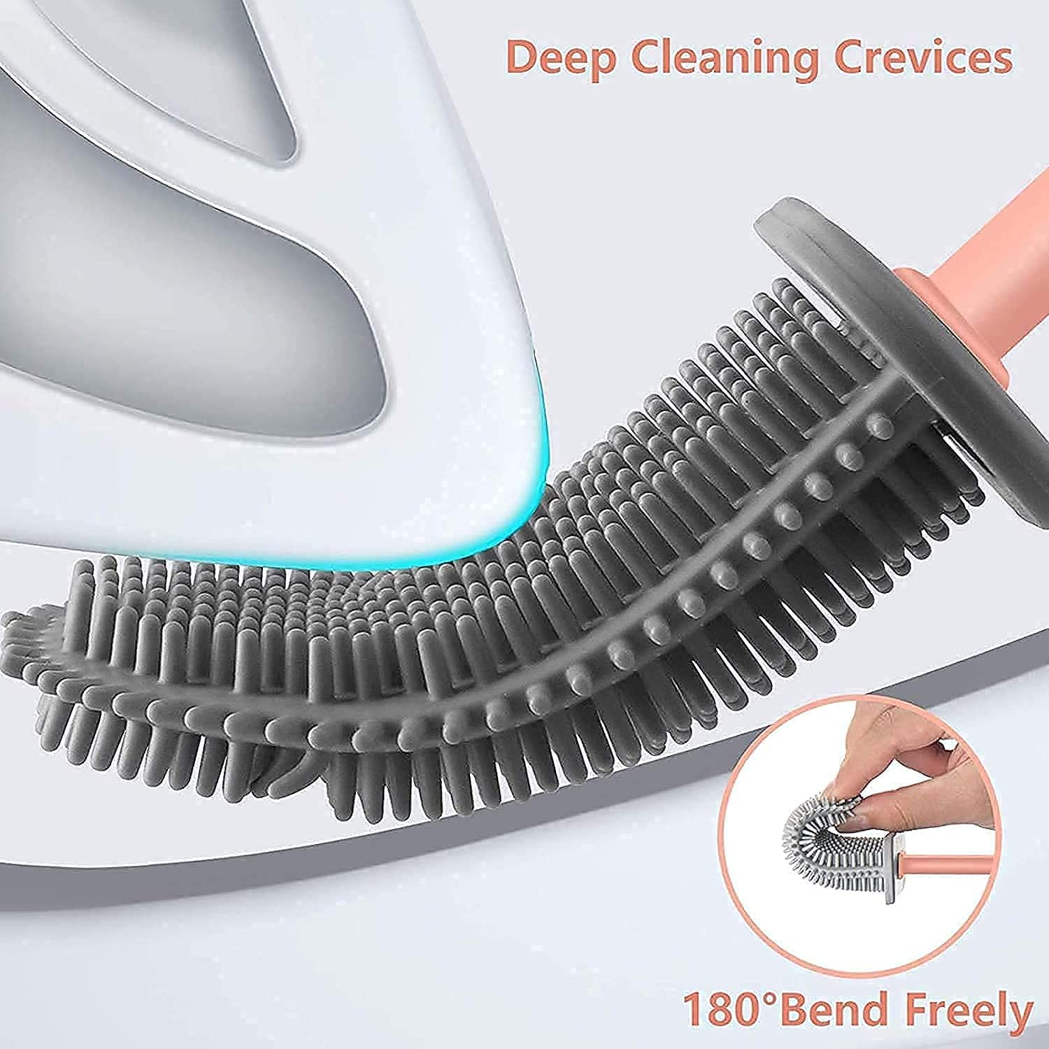 Figment Silicone Water Drop Toilet Brush and Holder Set, Wall Mounted Deep Cleaning Toilet Bowl Brush for Bathroom Toilet Brush