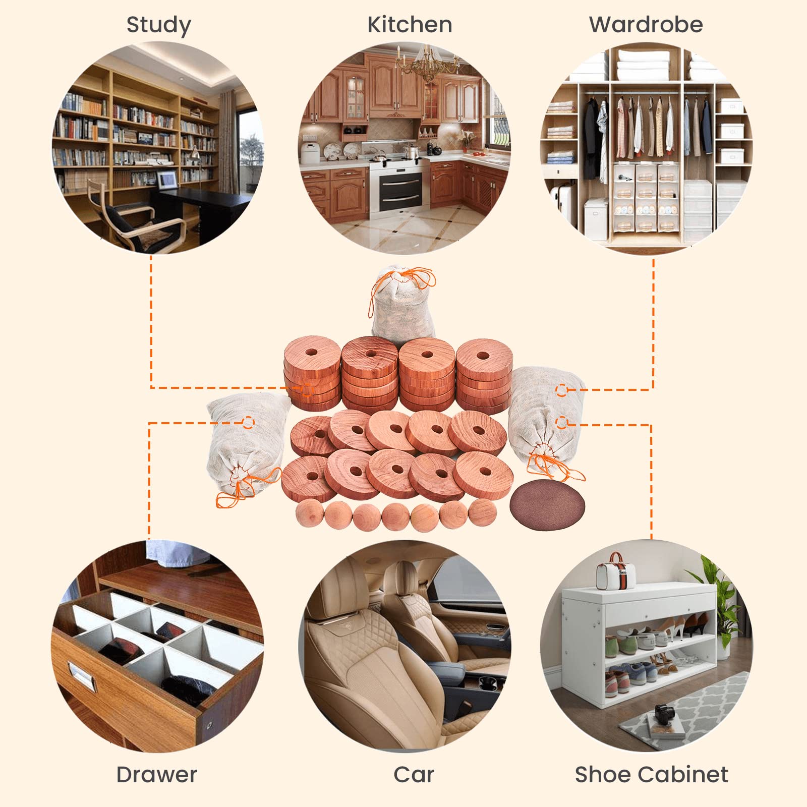 Homode Cedar Chips And Balls, Fresh Cedar Wood Rings And Cedar Sachets Bags For Clothes Shoes Storage, Ideal For Closets And Dra