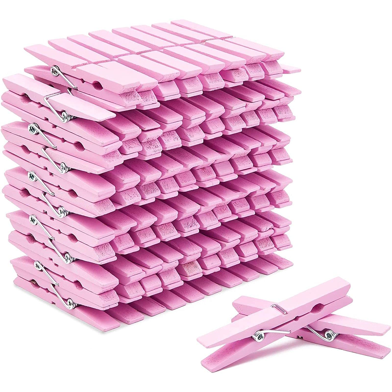 Juvale Wooden Clothespins For Baby Shower And Hanging (4-Inch, Pink, 100-Pack)
