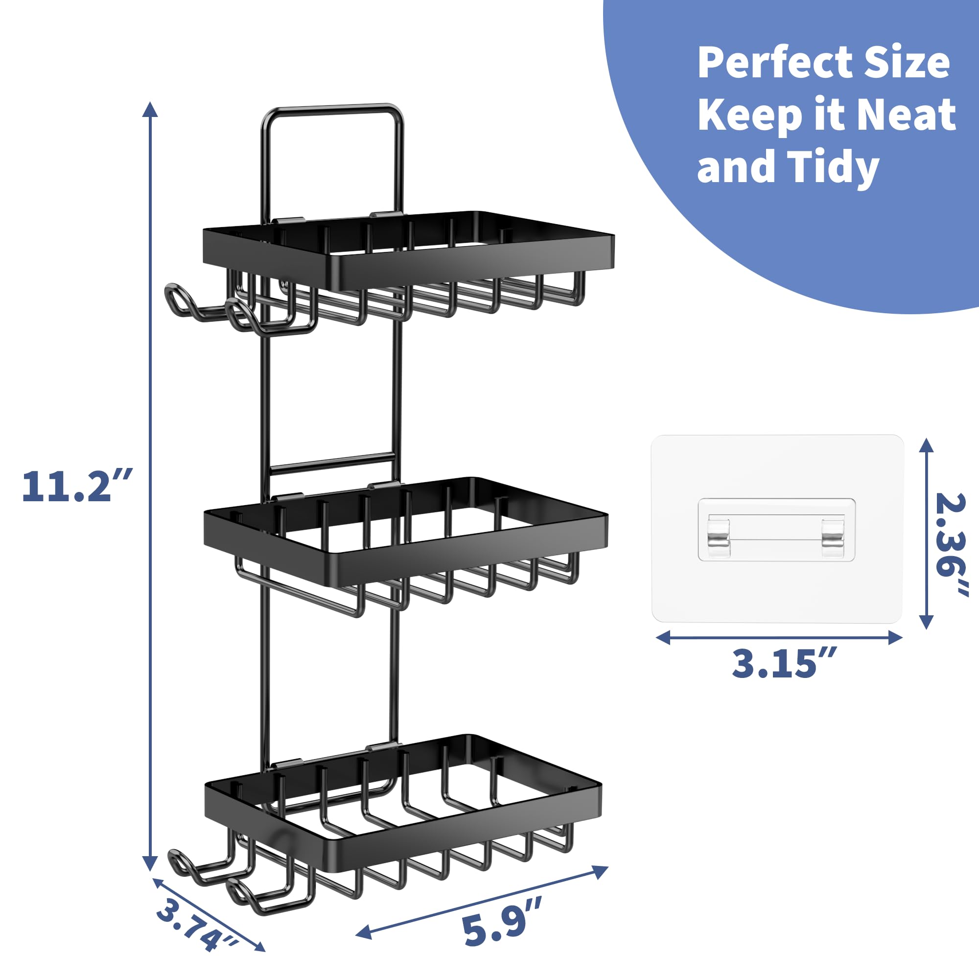 Moforoco Soap Dish Holder For Shower Wall, No Drilling, 3-Tier 304 Rustproof Stainless Steel, Soap Bar Holder With 4 Hooks And R