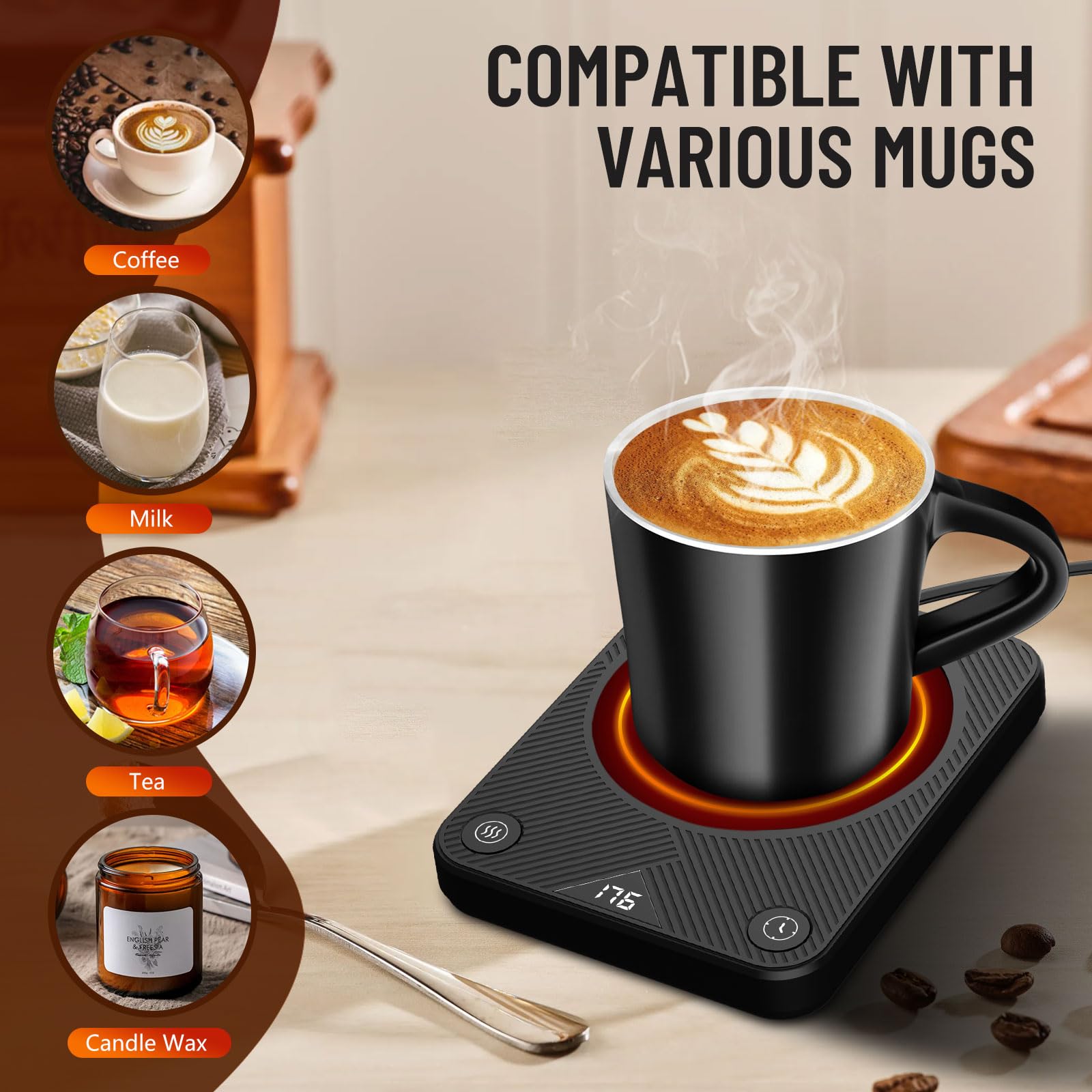 Mug Warmer, Coffee Mug Warmer With 3 Temperature Settings, Coffee Warmer For Desk Auto Shut Off, Portable Coffee Warmer, Coffee