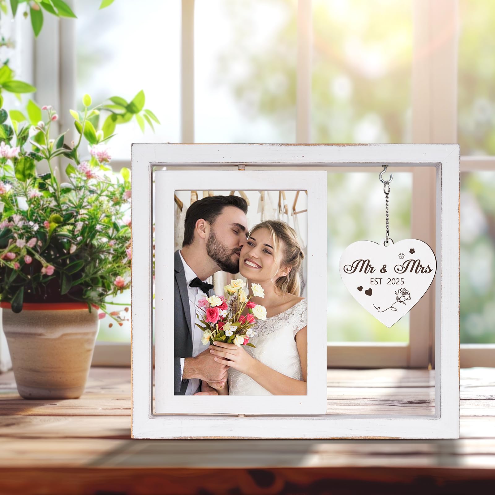 Apjielop Personalized Wedding Picture Frame for Newlyweds, 4x6 Inches, Bridal Shower Gift, Mr and Mrs Gift, For Wedding