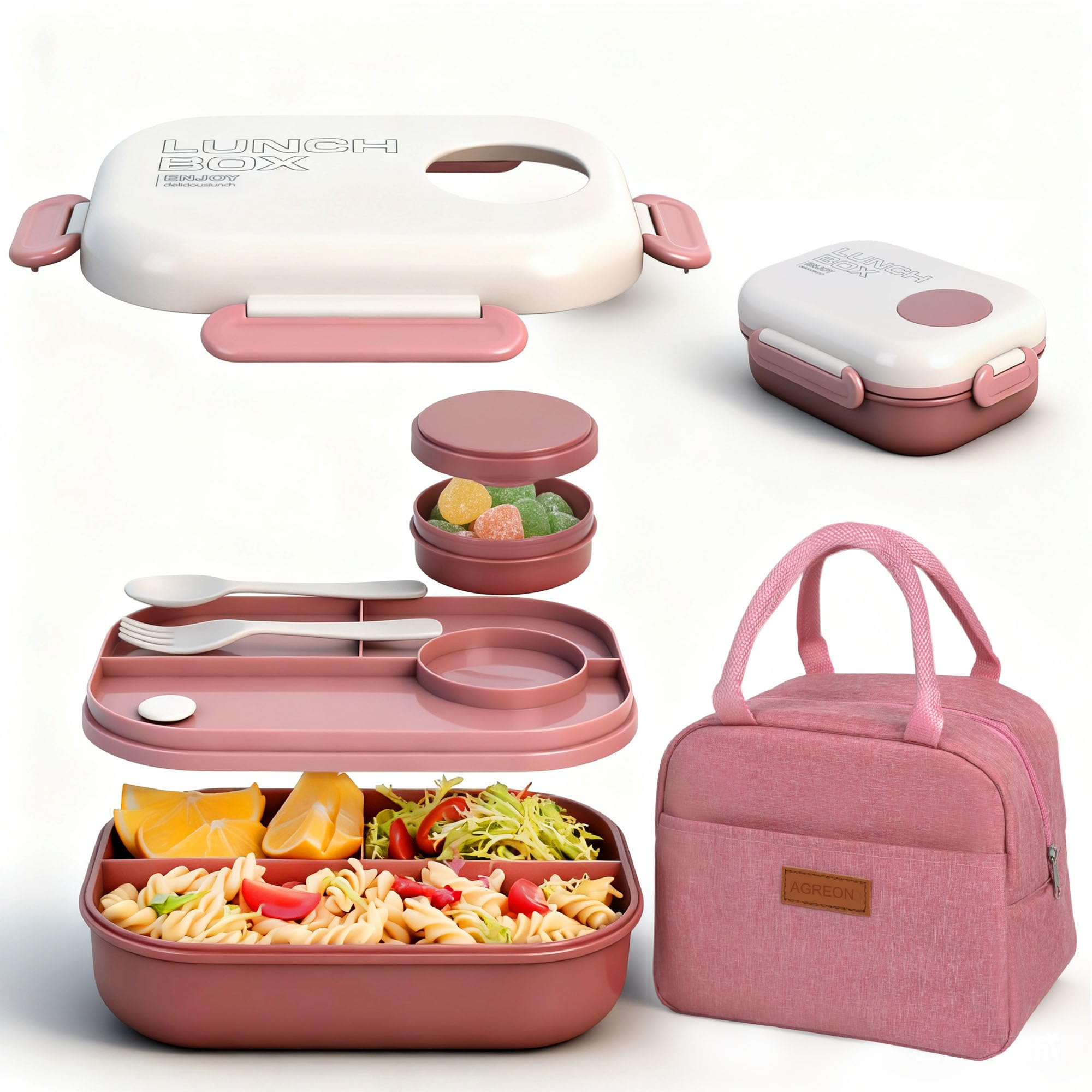 AGREON Bento Box with Lunch Bag for Women & Girls, 4.6 Cups BPAFree Red