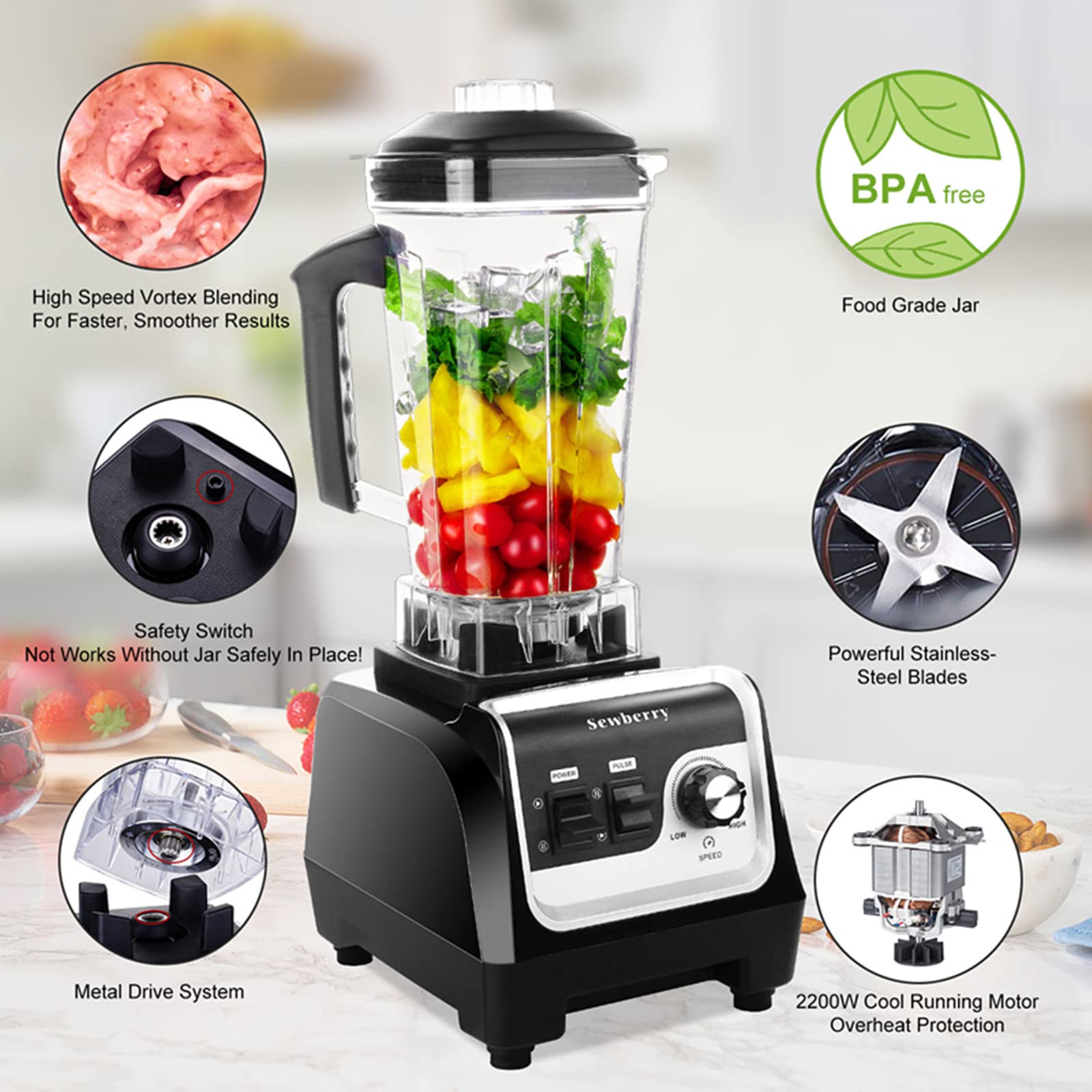 Blender Professional Countertop Blender, 2200W High Speed Commercial Blender For Shakes And Smoothies With 70Oz Bpa Free Contain