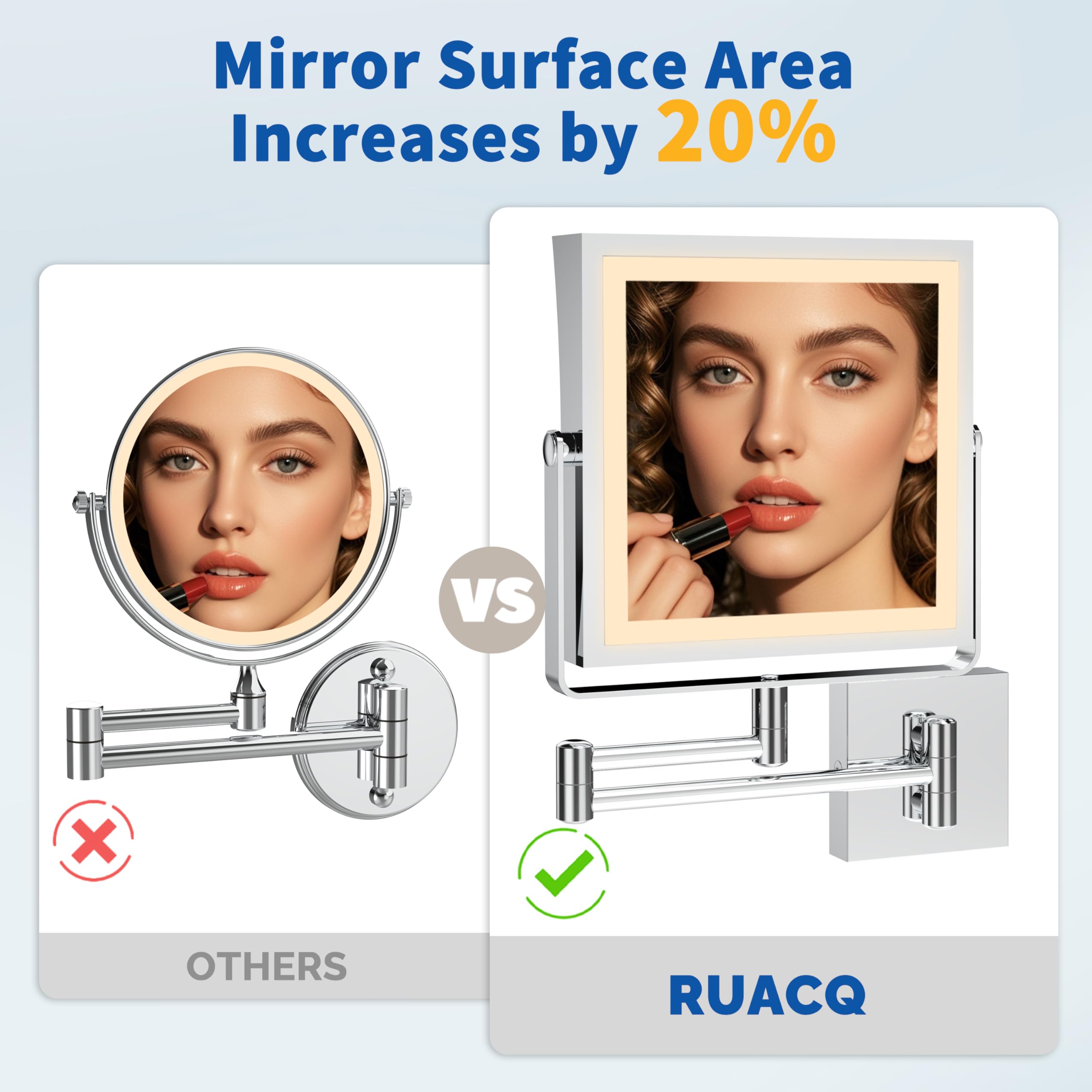 Ruacq Rechargeable Wall Mounted Makeup Mirror With Lights, Double Sided 1X/10X Magnifying Vanity Mirror With 3 Color Lighting, T