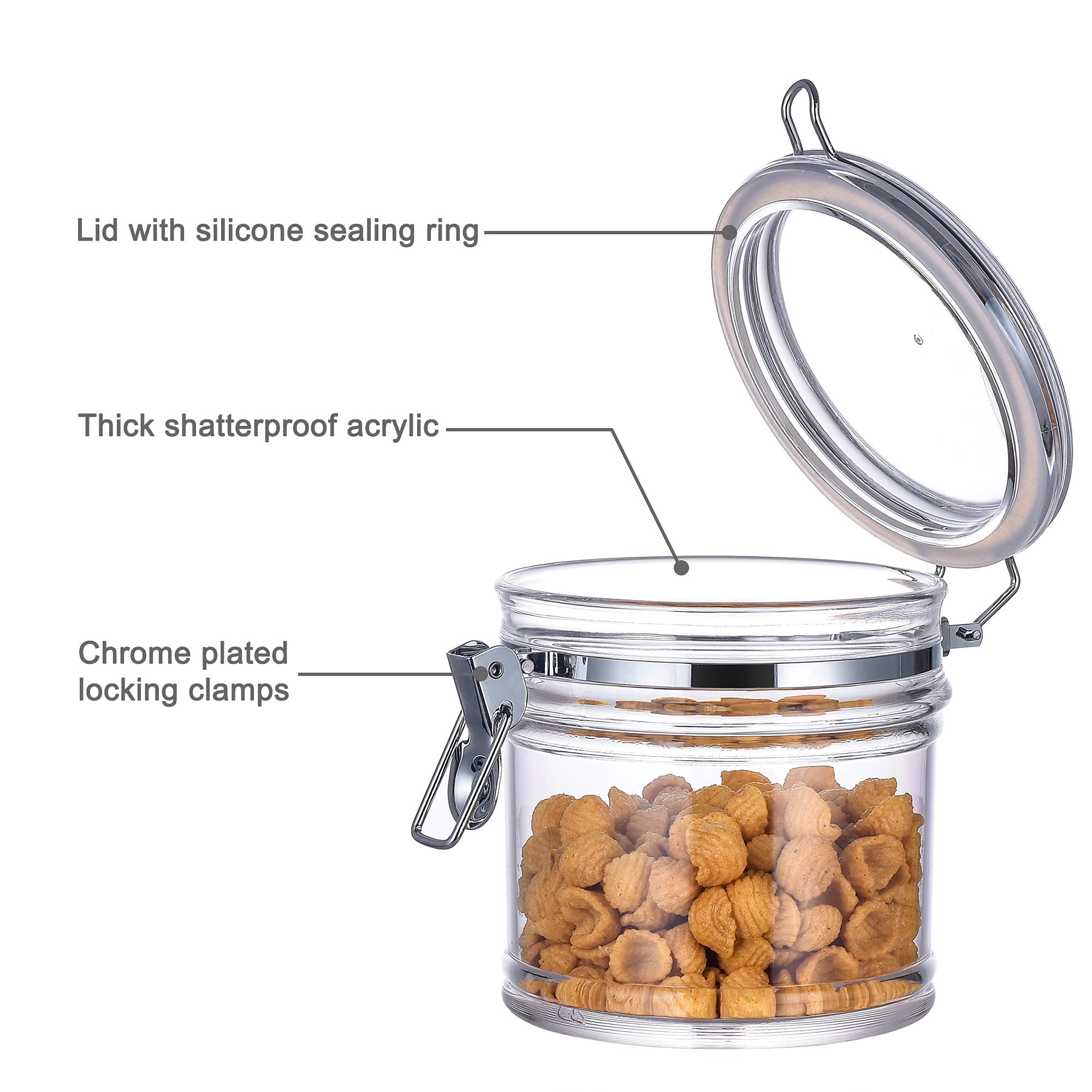 Ivoobr 35 Oz Reinforced Small Acrylic Canister With Locking Clamp, Airtight Flip Jar | Food Storage Container For Flour, Sugar,