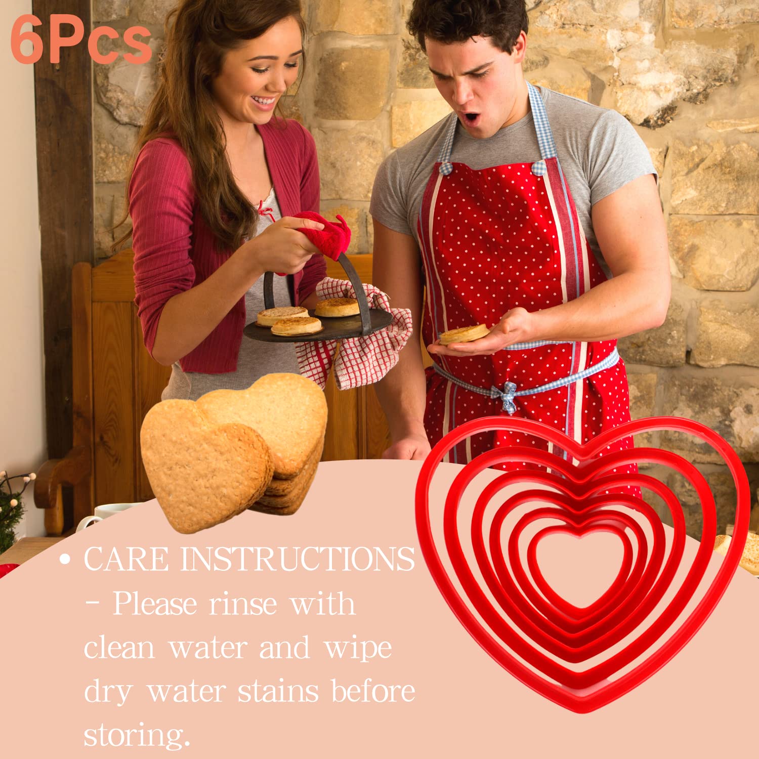 Kaishane Heart Cookie Cutter Set 6 Pieces Valentine'S Day Cookie Cutters Wedding Birthday Biscuit Cutters For Baking