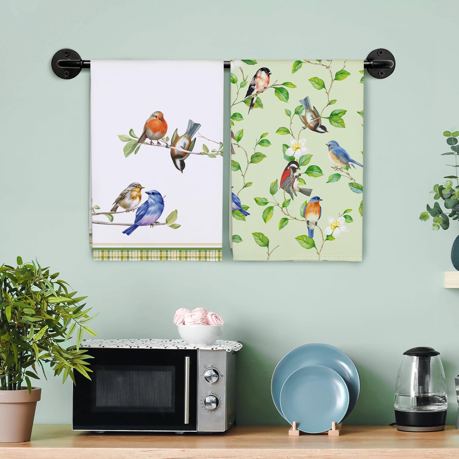 Arquiel Spring Birds Kitchen Towel 100% Cotton Quick Dry Dish Towels 20 X 27.5Inch, Dishcloth Hand Towels For Housewarming Gifts