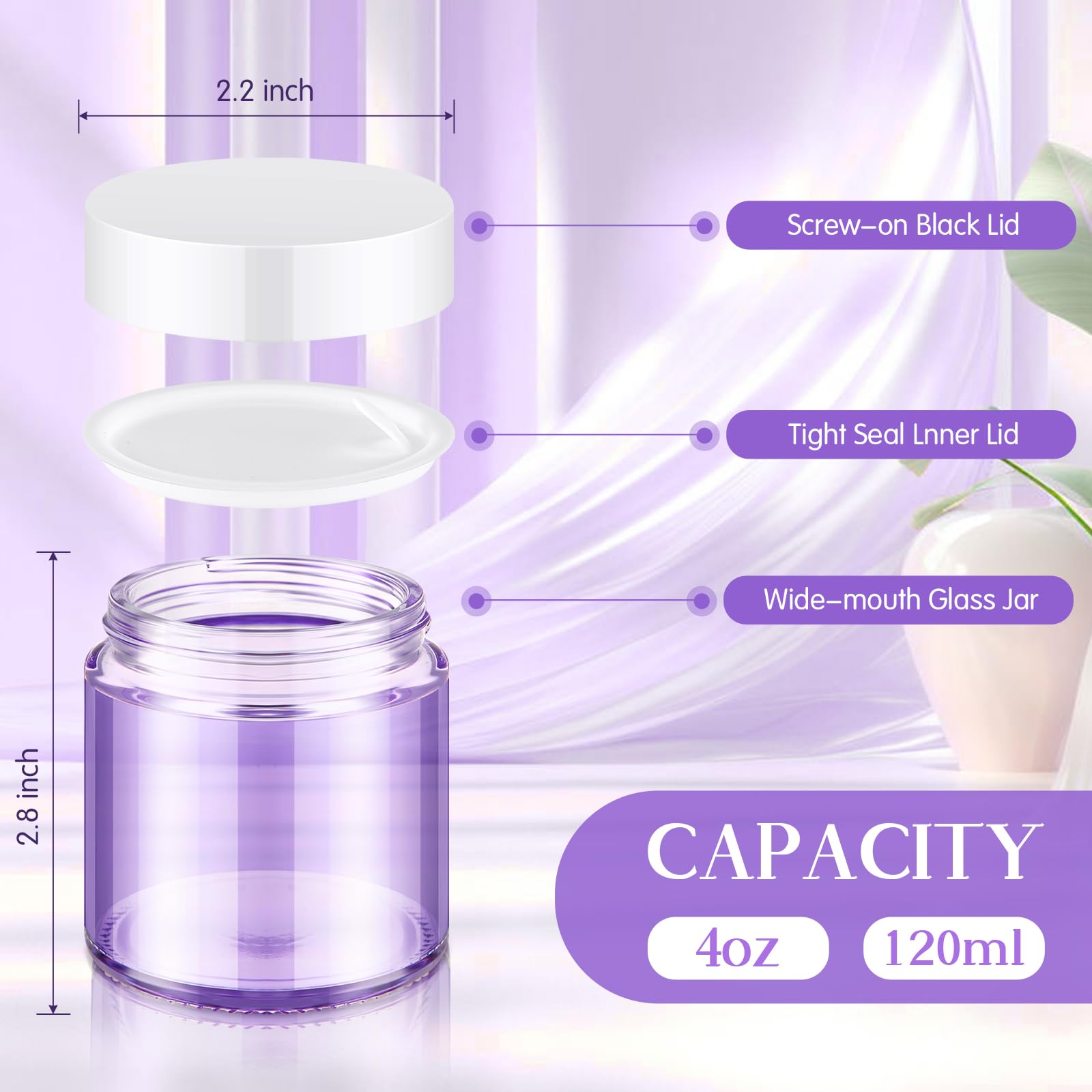 Norme 48 Pcs 4 Oz Glass Jars With Lids Leakproof Round Airtight Jars Empty Cosmetic Jars With Inner Liners Lid For Storing Lotio