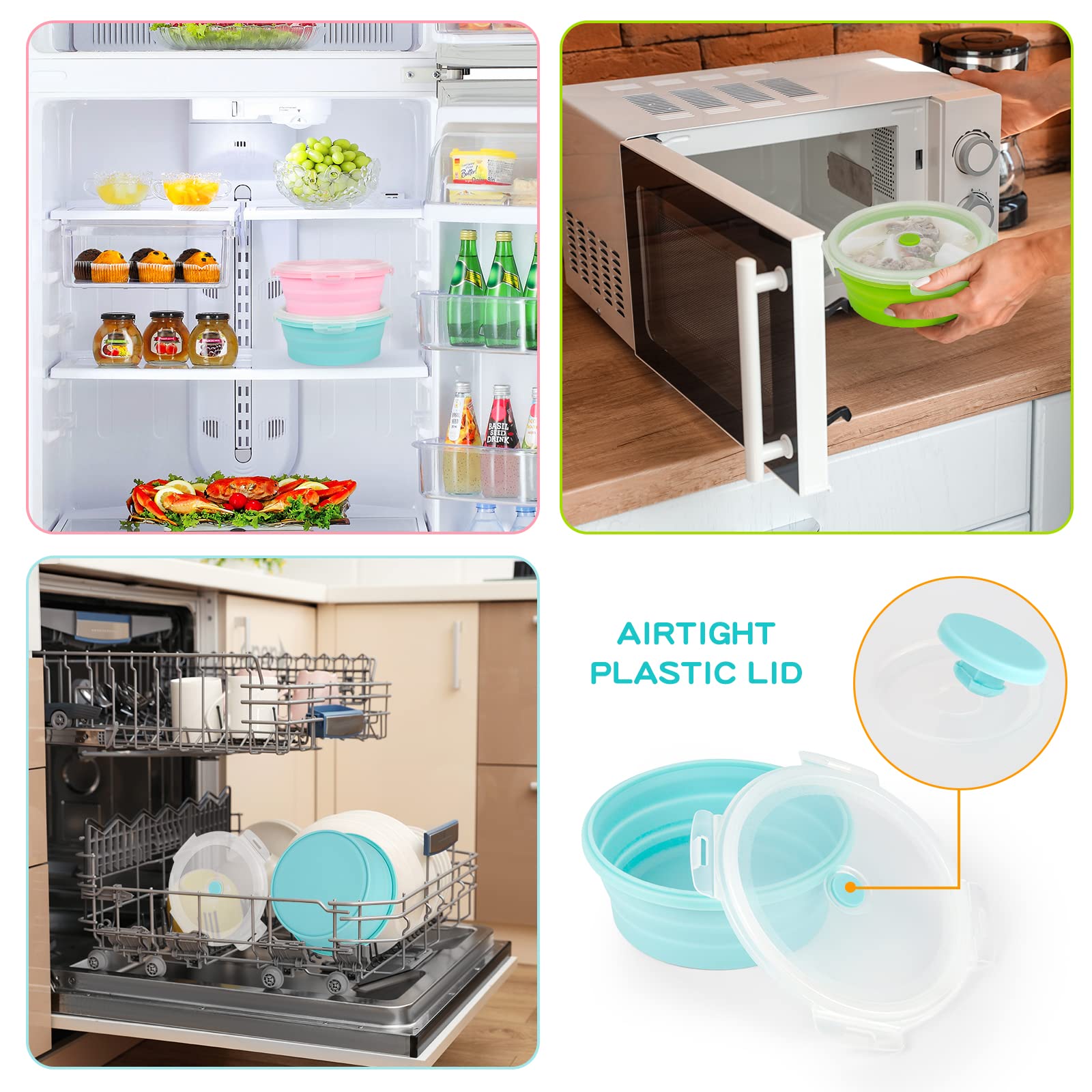 Trrcylp 3Pack Collapsible Silicone Food Storage Containers With Lid 40Oz Foldable Lunch Bowl For Microwave Freezer Dishwasher Sa